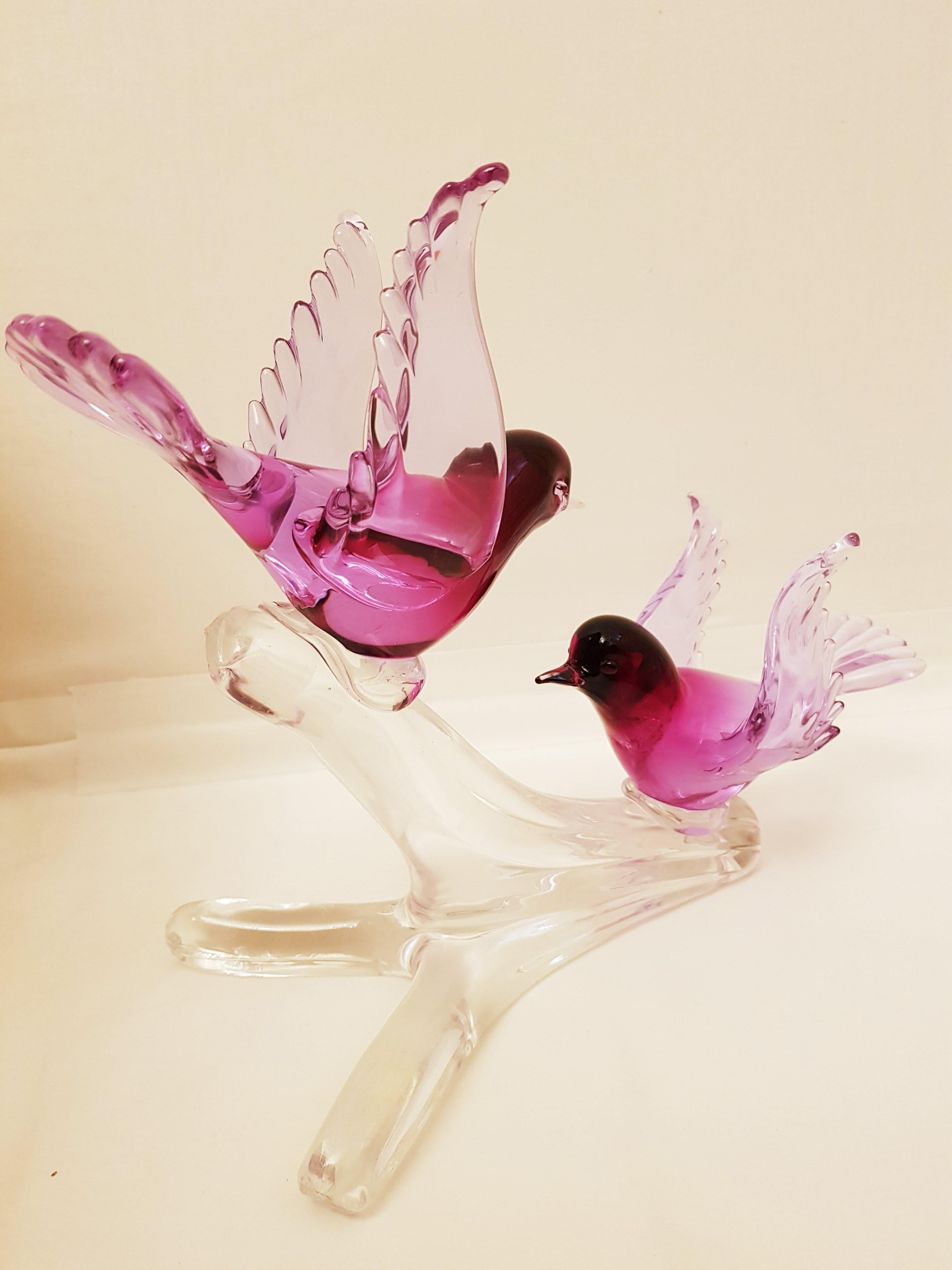 Murano Glass Alexandrite Neodymium Birds on The Branch Signed by Renato Anatra 5