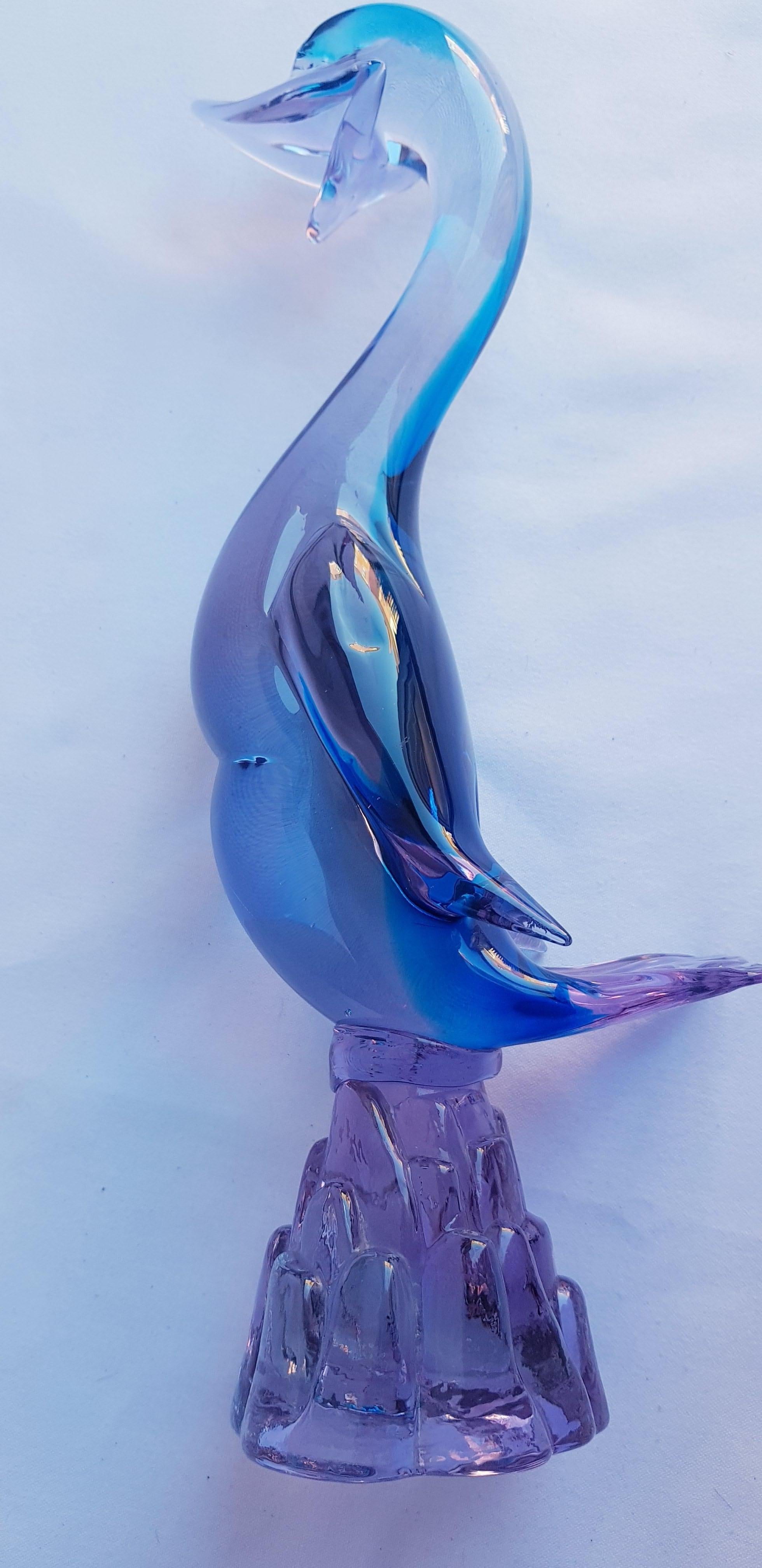 Art Nouveau Murano Glass Alexandrite Neodymium Sommerso Duck For Sale