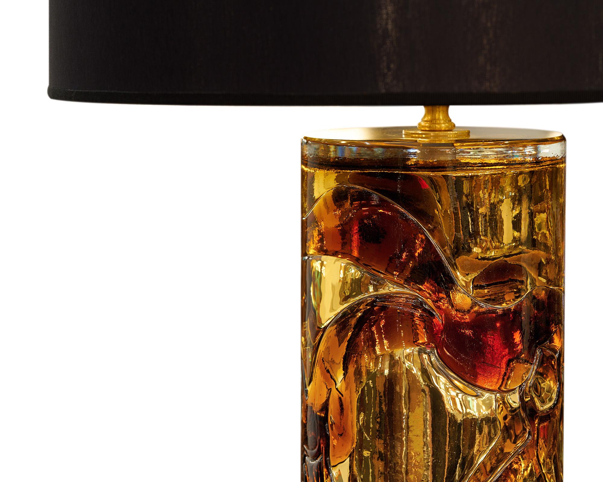 Modern Murano Glass Amber and Gold Lamps For Sale