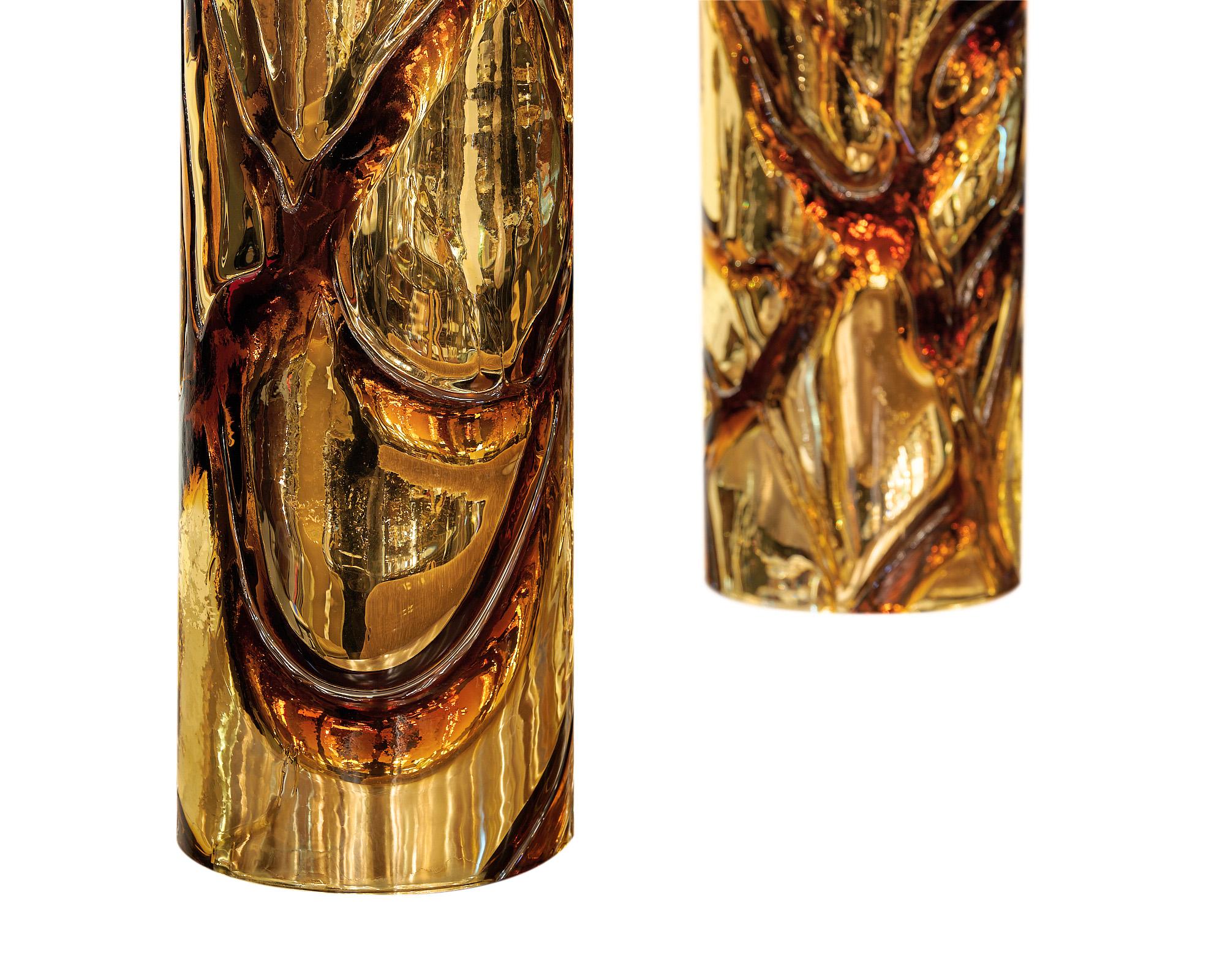 Contemporary Murano Glass Amber and Gold Lamps For Sale