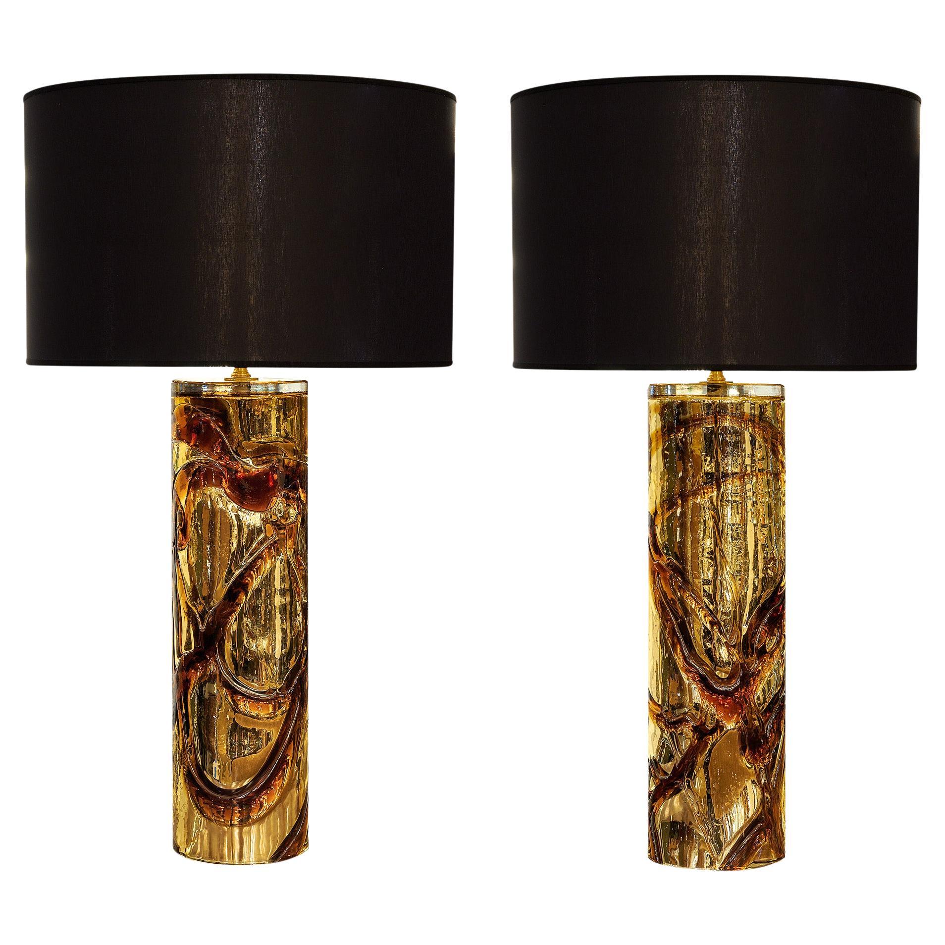 Murano Glass Amber and Gold Lamps