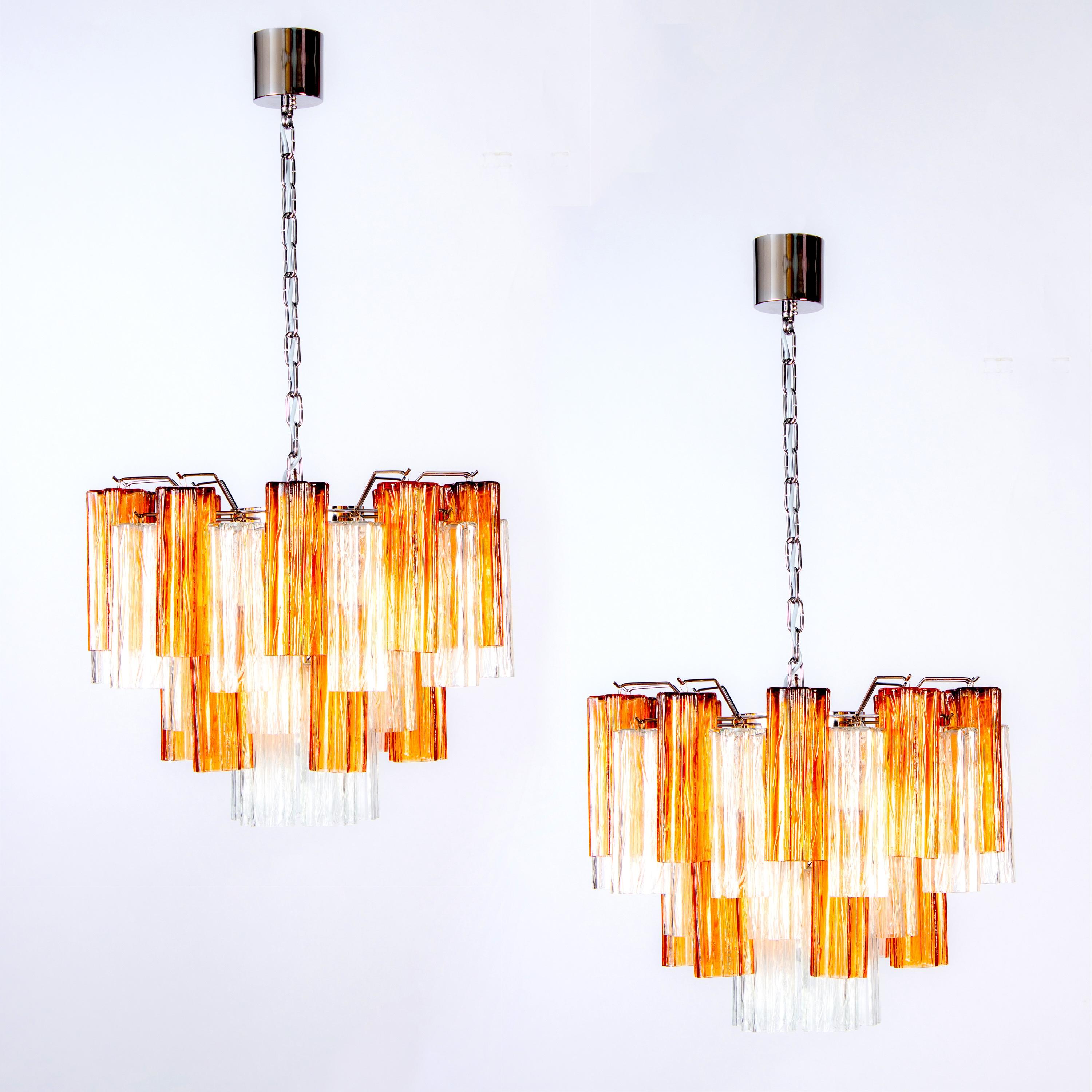 Murano Glass Amber and Ice Tronchi Chandelier For Sale 3