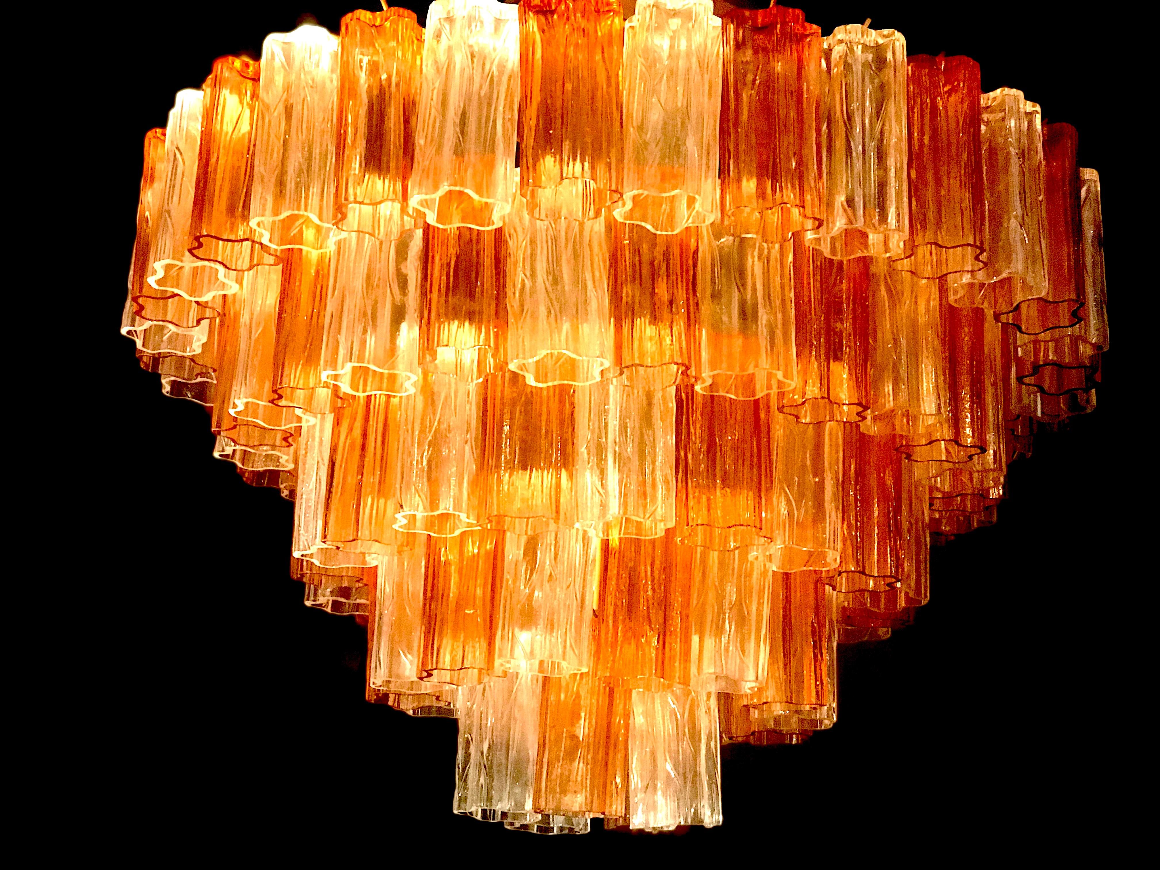 Murano Glass Amber and Ice Tronchi Chandelier For Sale 4