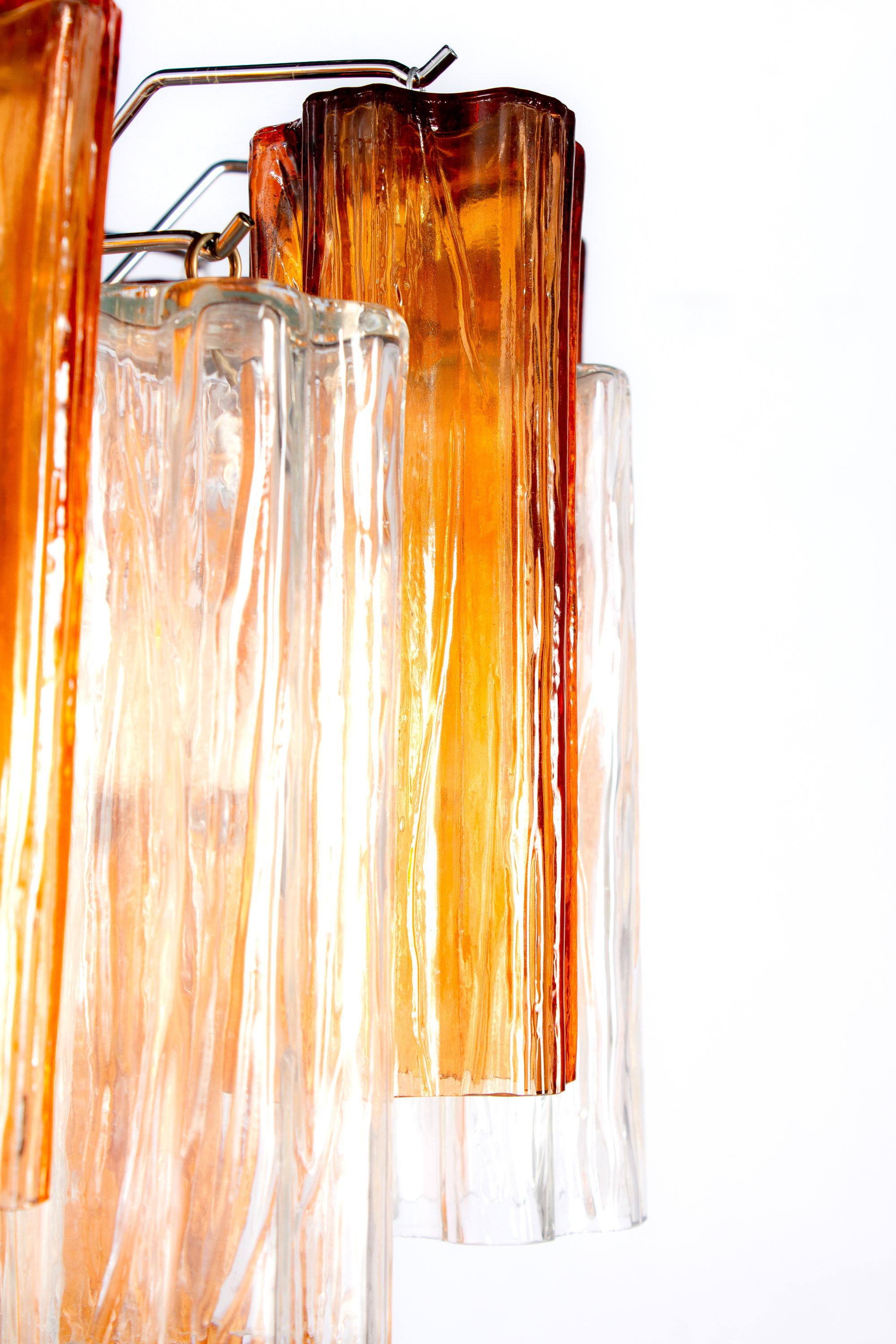 Murano Glass Amber and Ice Tronchi Chandelier For Sale 6