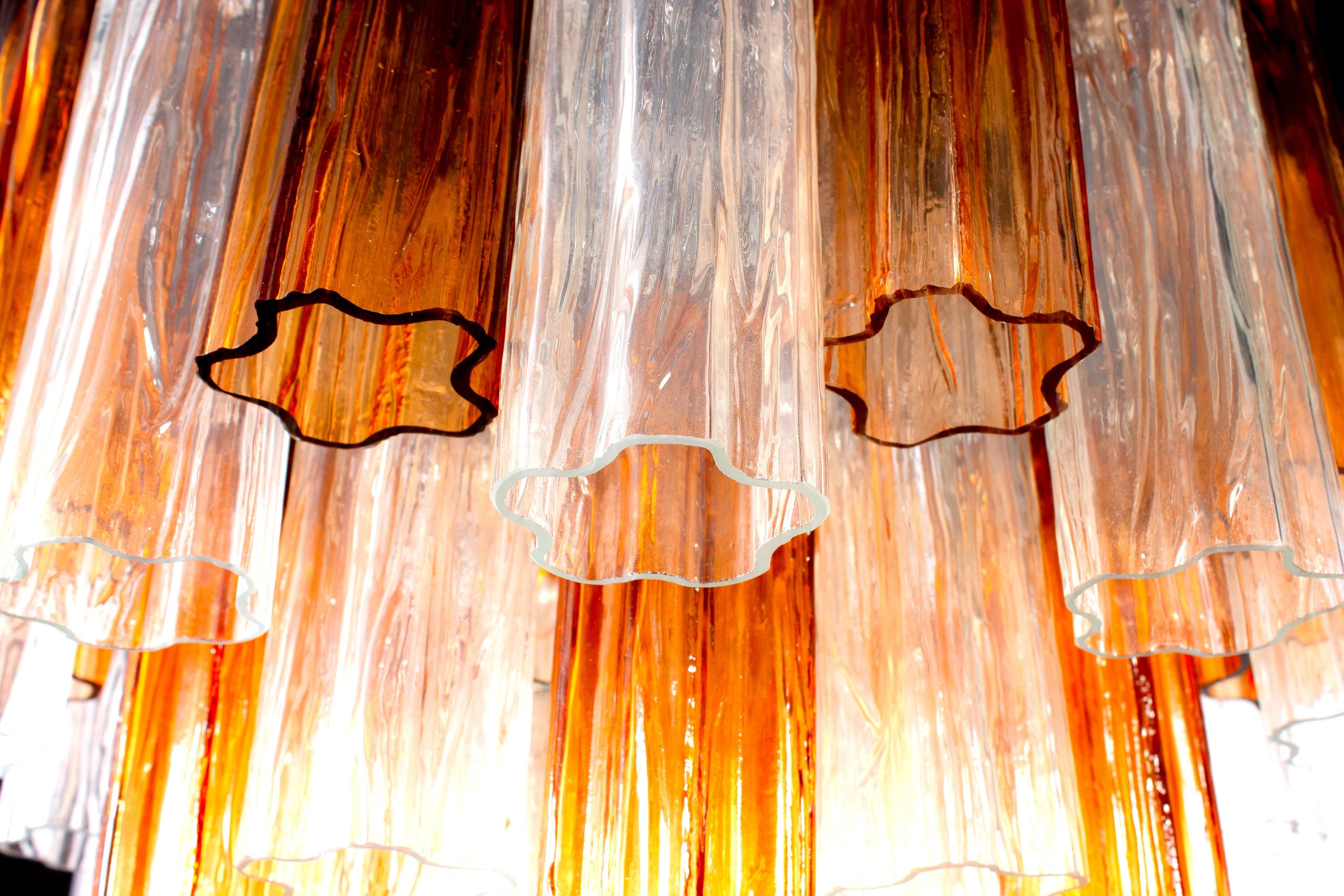 Murano Glass Amber and Ice Tronchi Chandelier For Sale 7