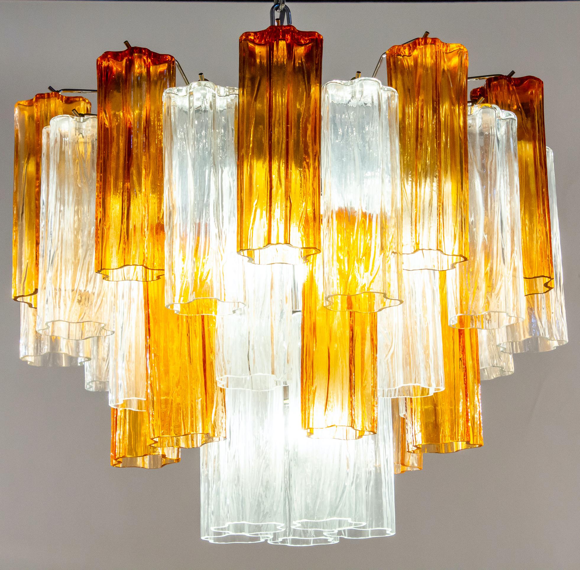 Murano Glass Amber and Ice Tronchi Chandelier In Excellent Condition For Sale In Rome, IT