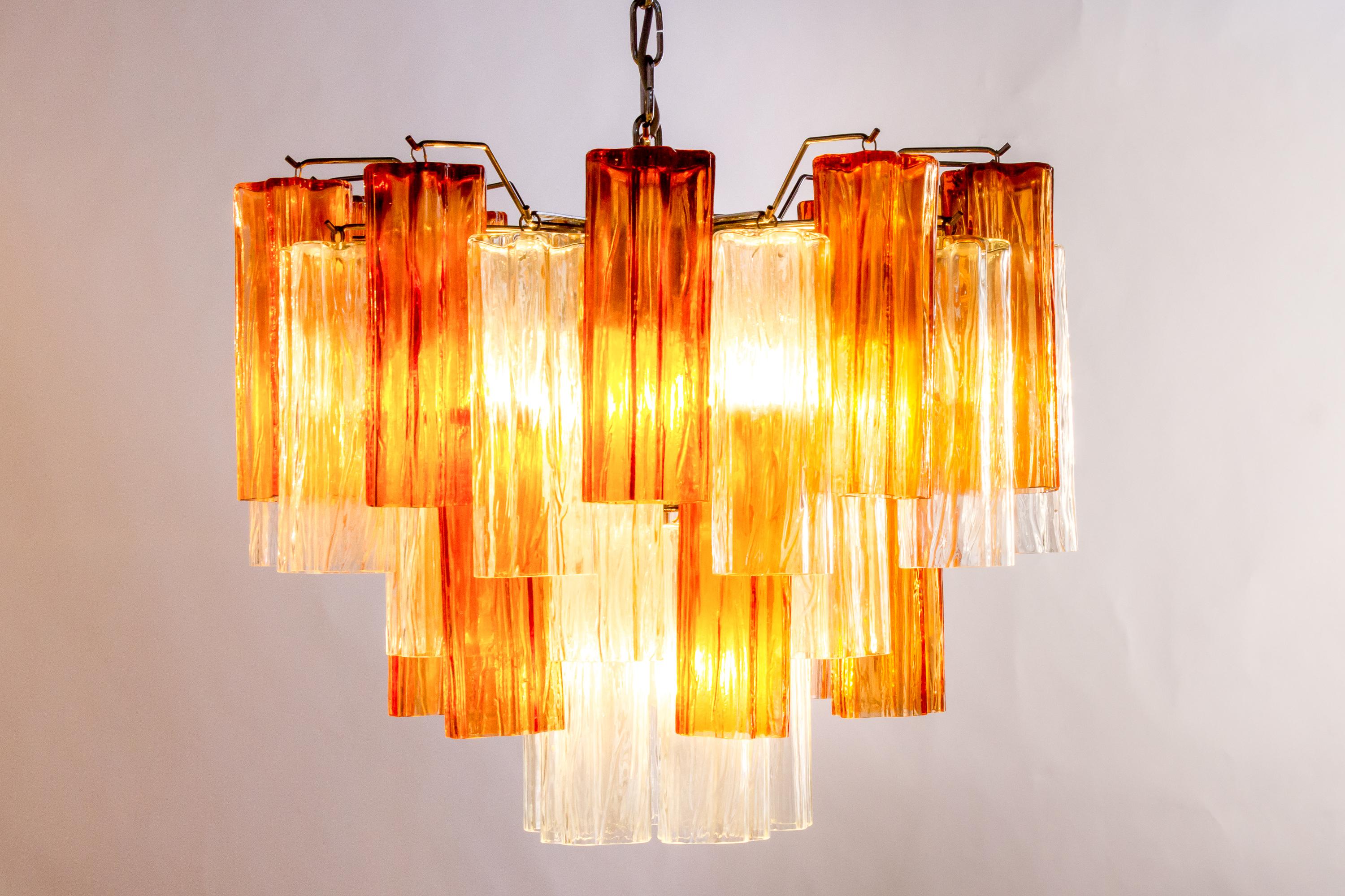 Metal Murano Glass Amber and Ice Tronchi Chandelier For Sale