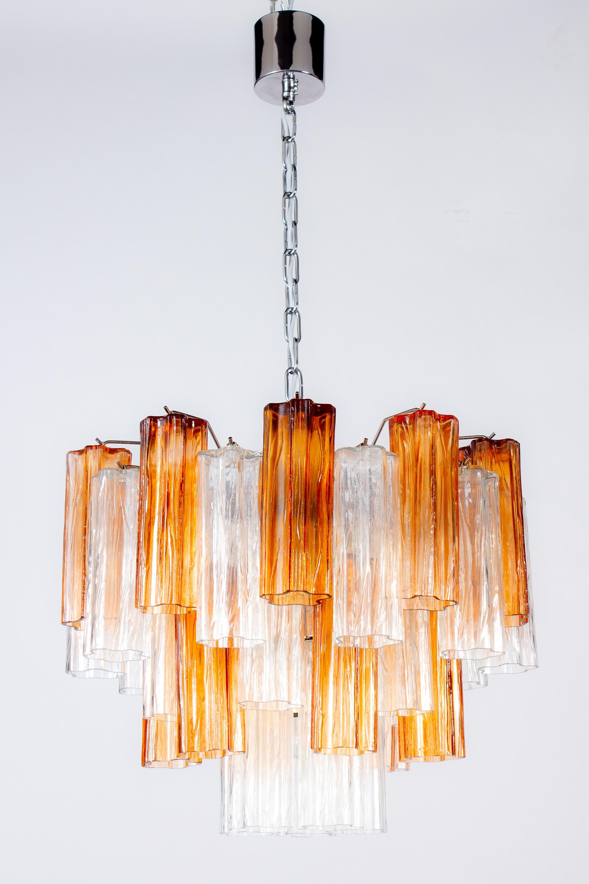 Murano Glass Amber and Ice Tronchi Chandelier For Sale 2
