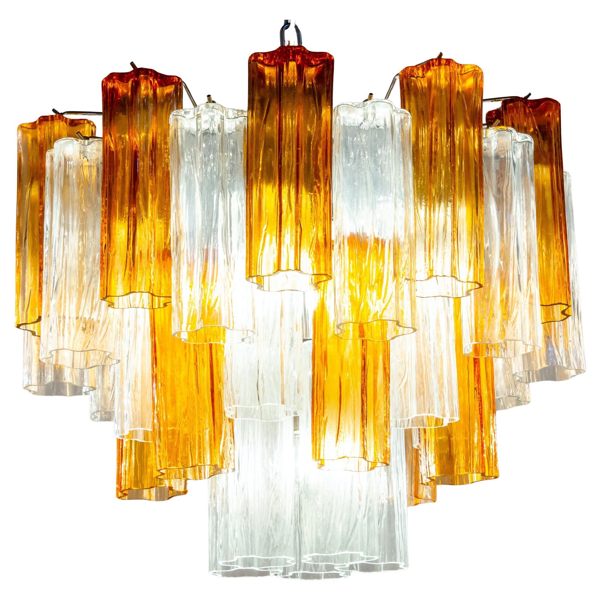 Lampadario Tronchi in vetro di Murano ambra e ghiaccio