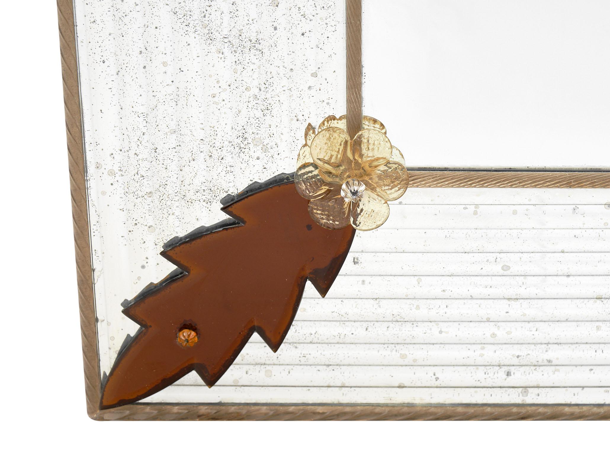 Fin du 20e siècle Miroir à feuilles d'ambre en verre de Murano par Fuga en vente