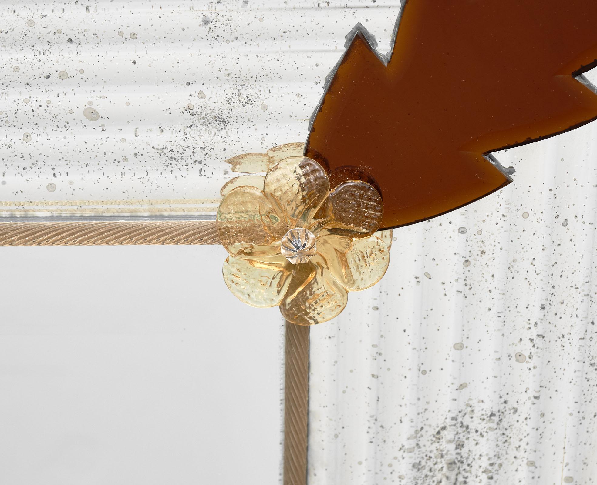 Miroir à feuilles d'ambre en verre de Murano par Fuga en vente 1