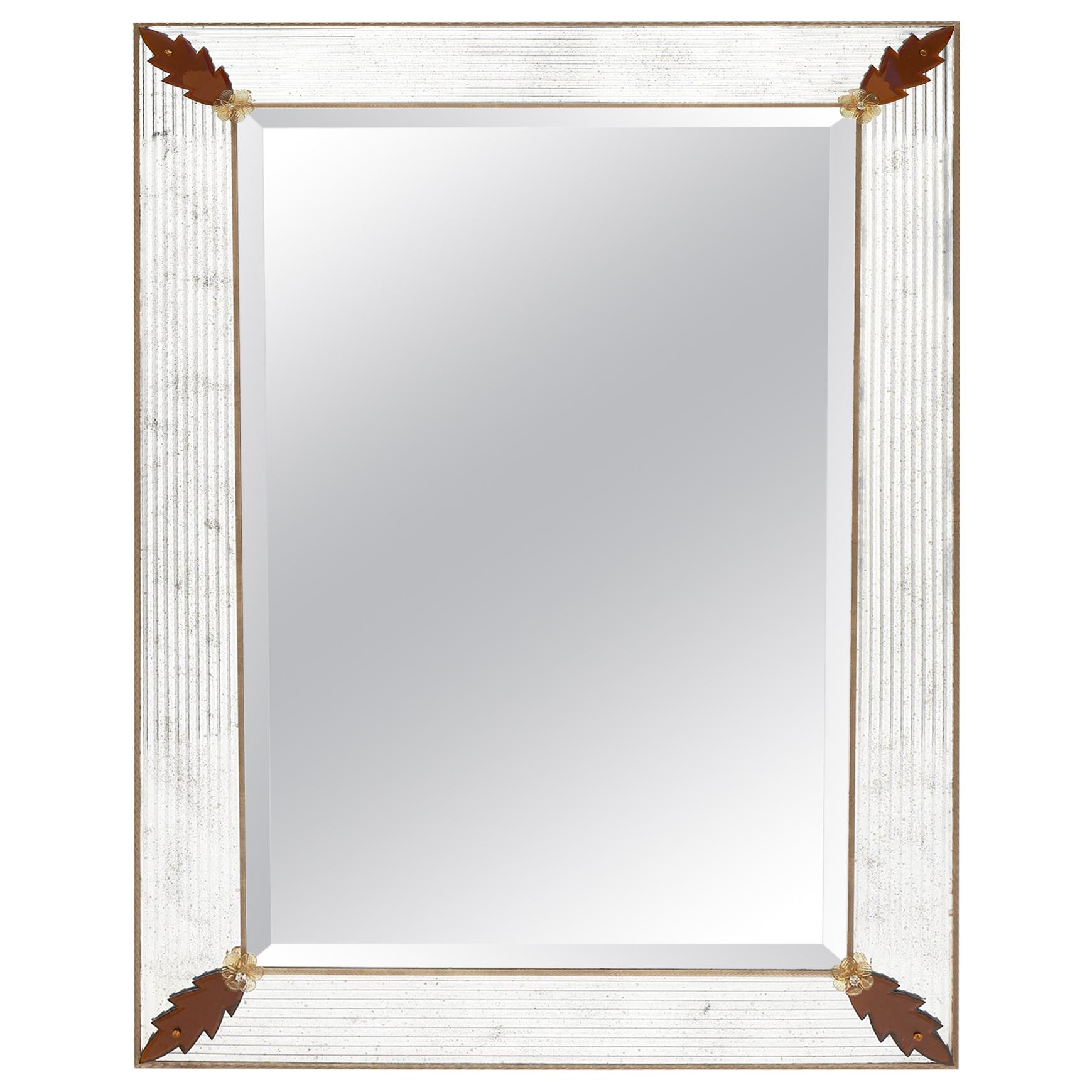 Murano Glass Amber Leaf Mirror by Fuga For Sale