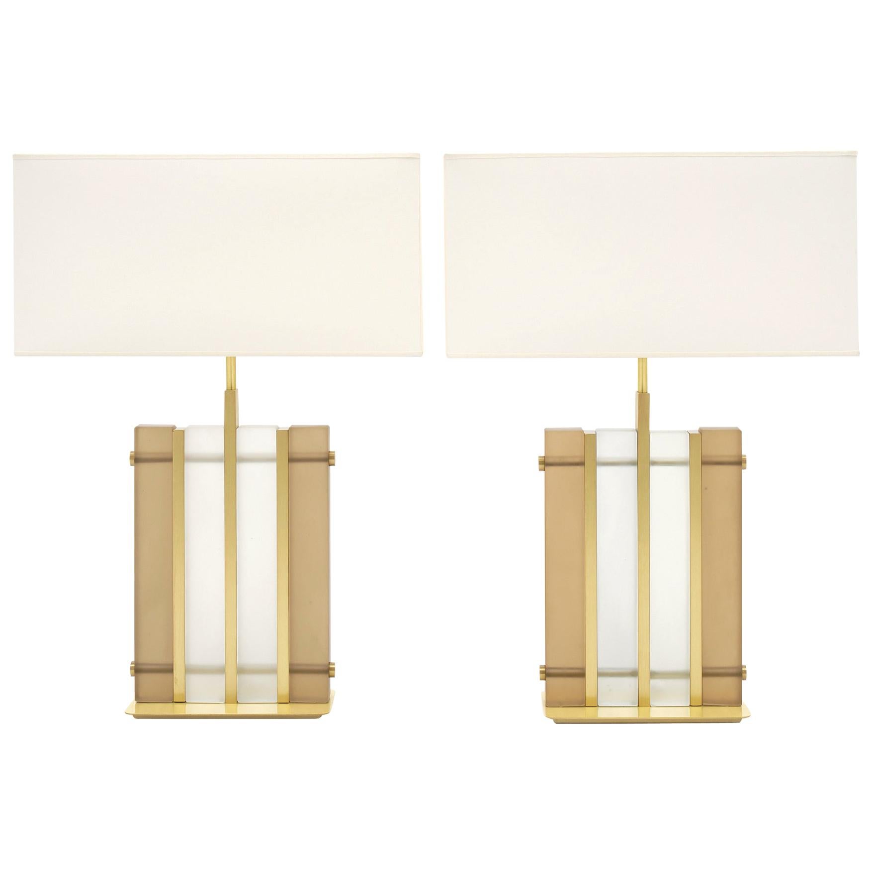 Murano Glass Amber “Tormalina” Slab Lamps