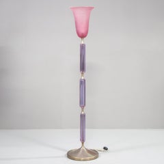 Murano Glass Amethyst and Pink Glass Floor Lamp Attributed to Venini