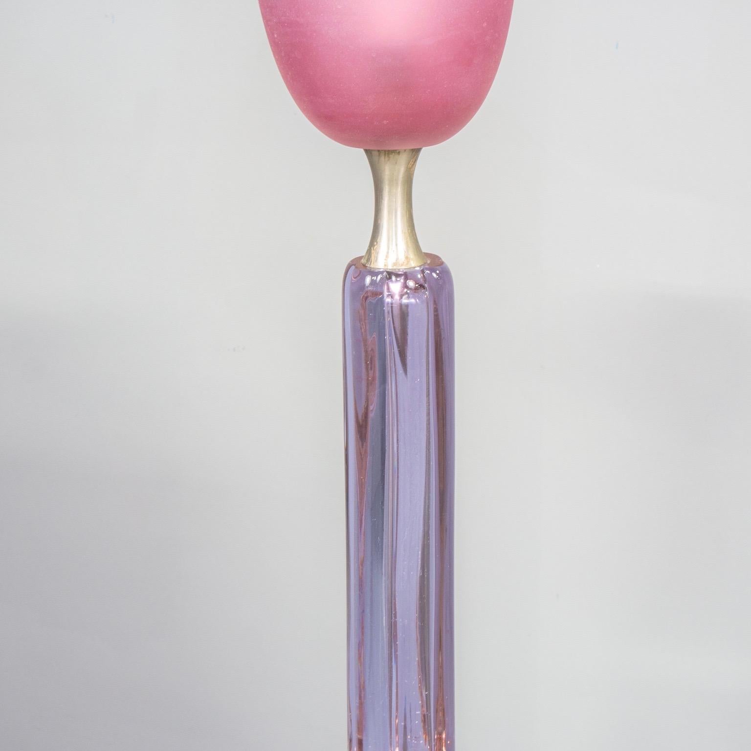 Art Deco Murano Glass Amethyst and Pink Glass Floor Lamp Attributed to Venini