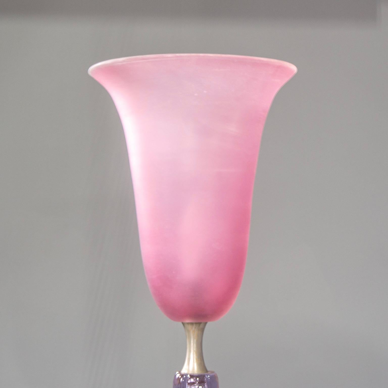 Murano Glass Amethyst and Pink Glass Floor Lamp Attributed to Venini 1