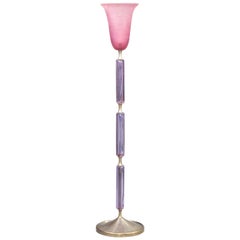 Antique Murano Glass Amethyst and Pink Glass Floor Lamp Attributed to Venini