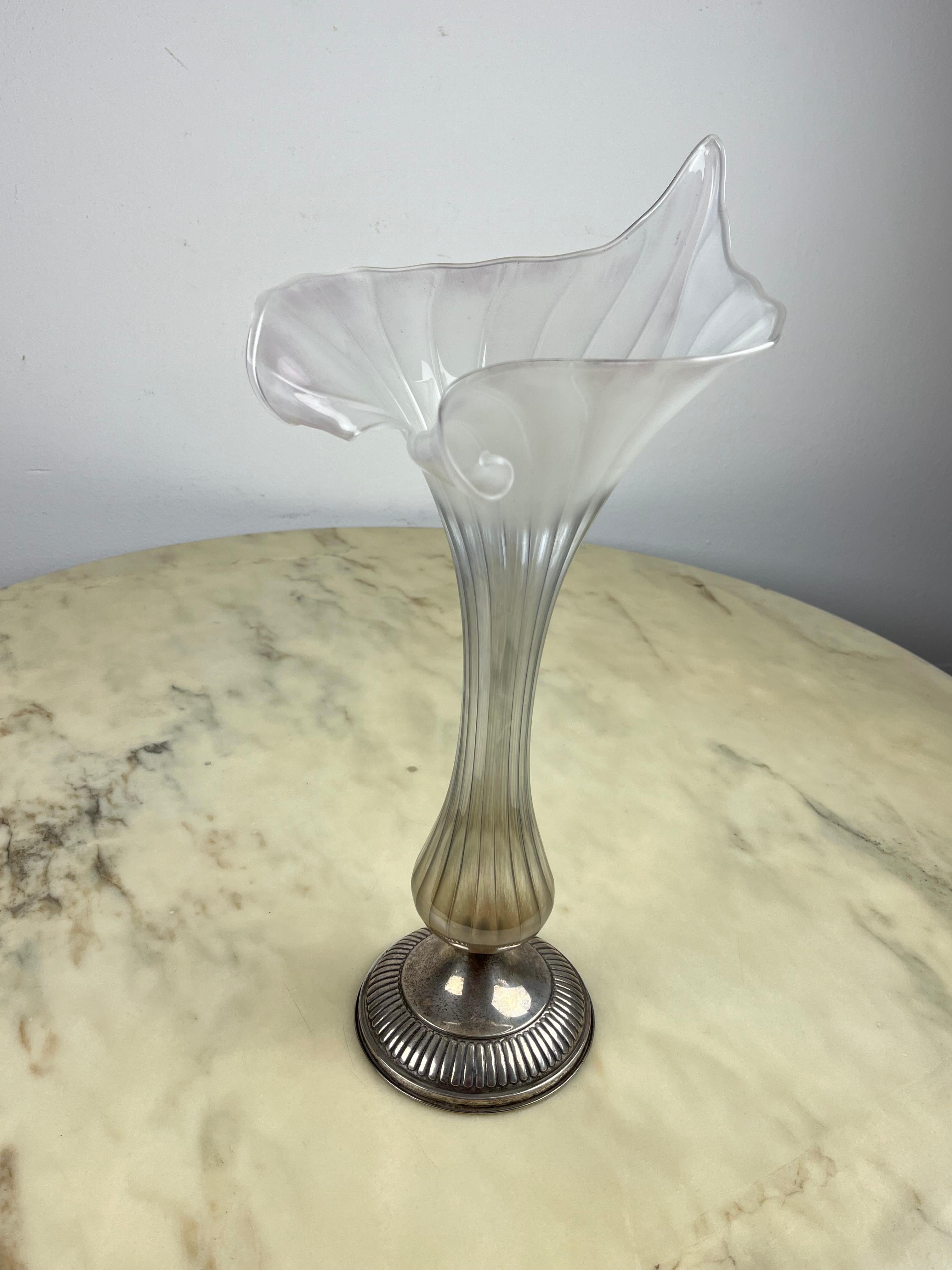 Other Murano Glass and 925 Silver Vase, Italy, 1960s For Sale