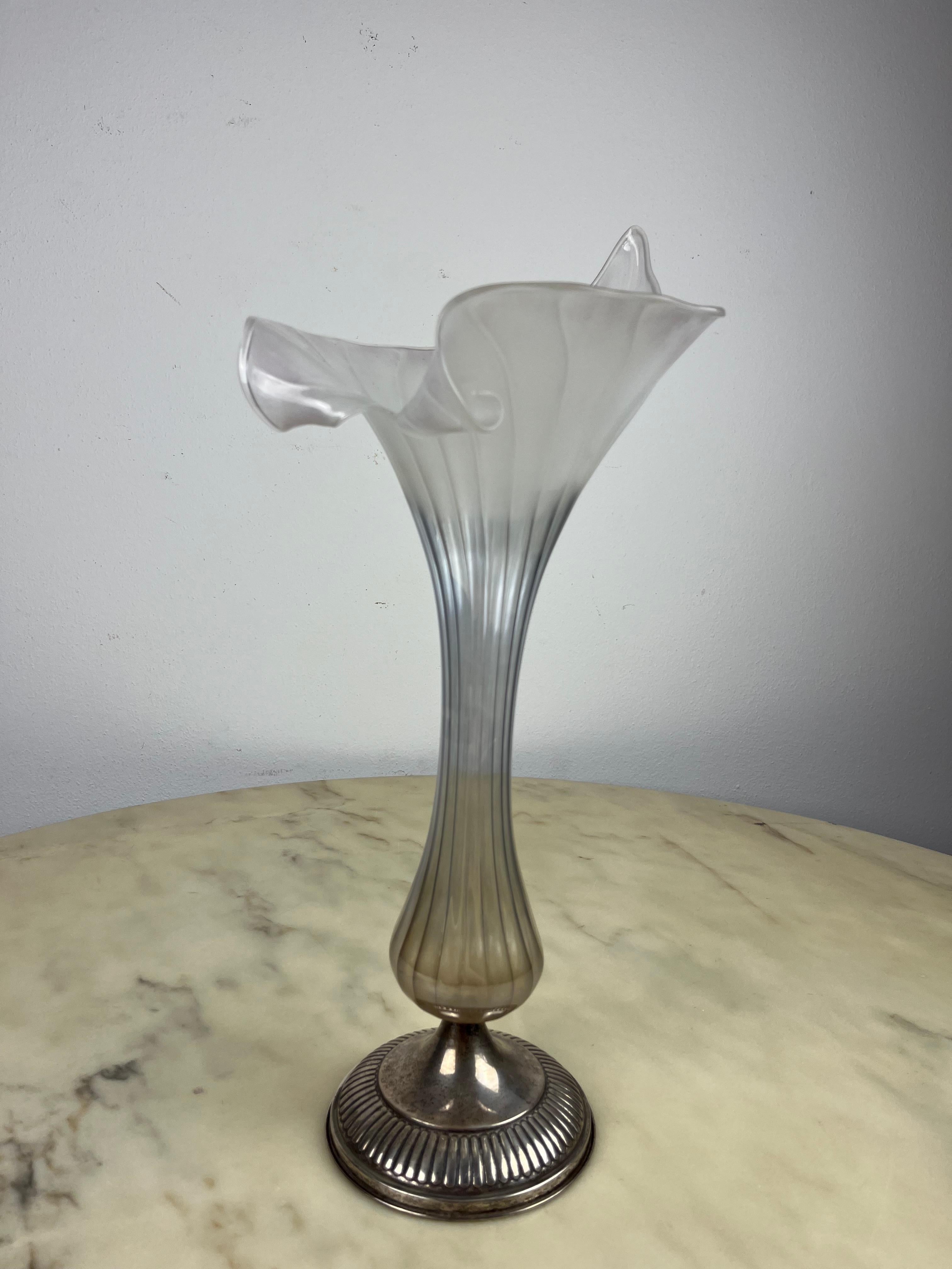 Murano Glass and 925 Silver Vase, Italy, 1960s For Sale 1