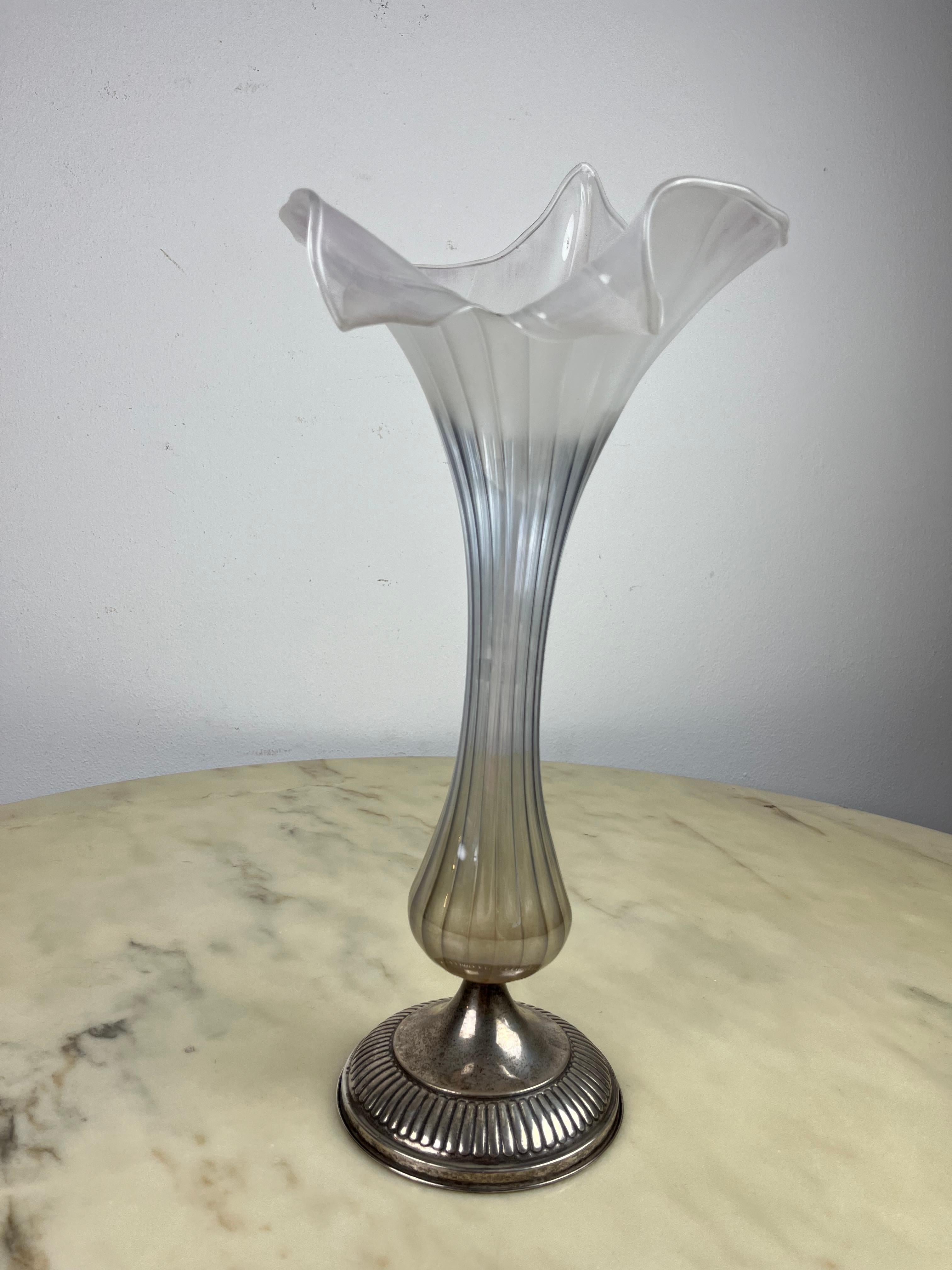 Murano Glass and 925 Silver Vase, Italy, 1960s For Sale 2