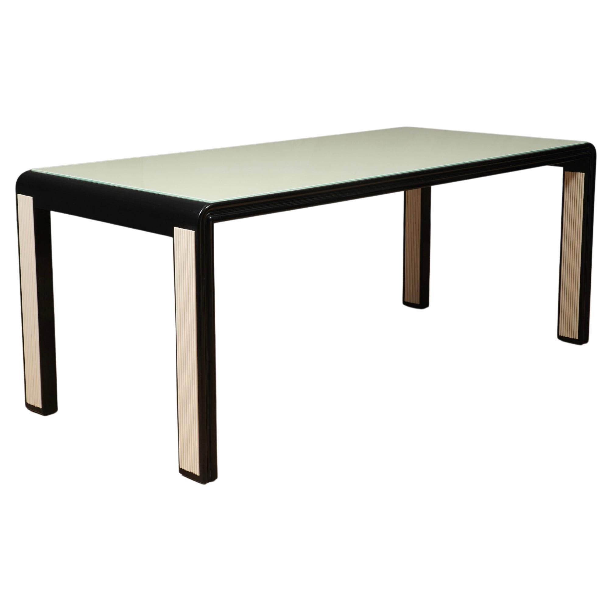 Table de conférence de salle à manger en verre de Murano et bois de hêtre, 1950