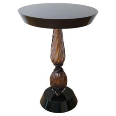 Murano Glass and Black Lacquered Wood Cocktail Side Table By Seguso 