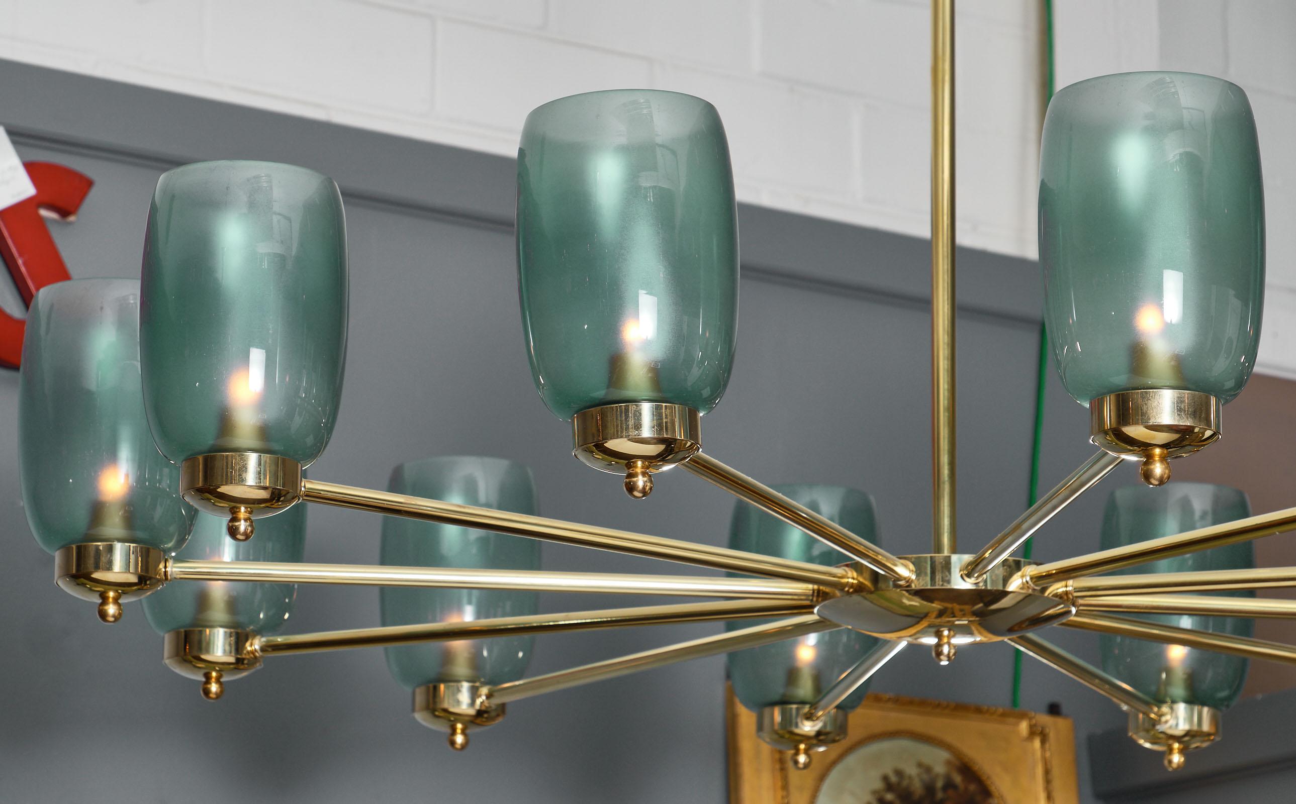 Contemporary Murano Glass and Brass 12-Arm Chandelier