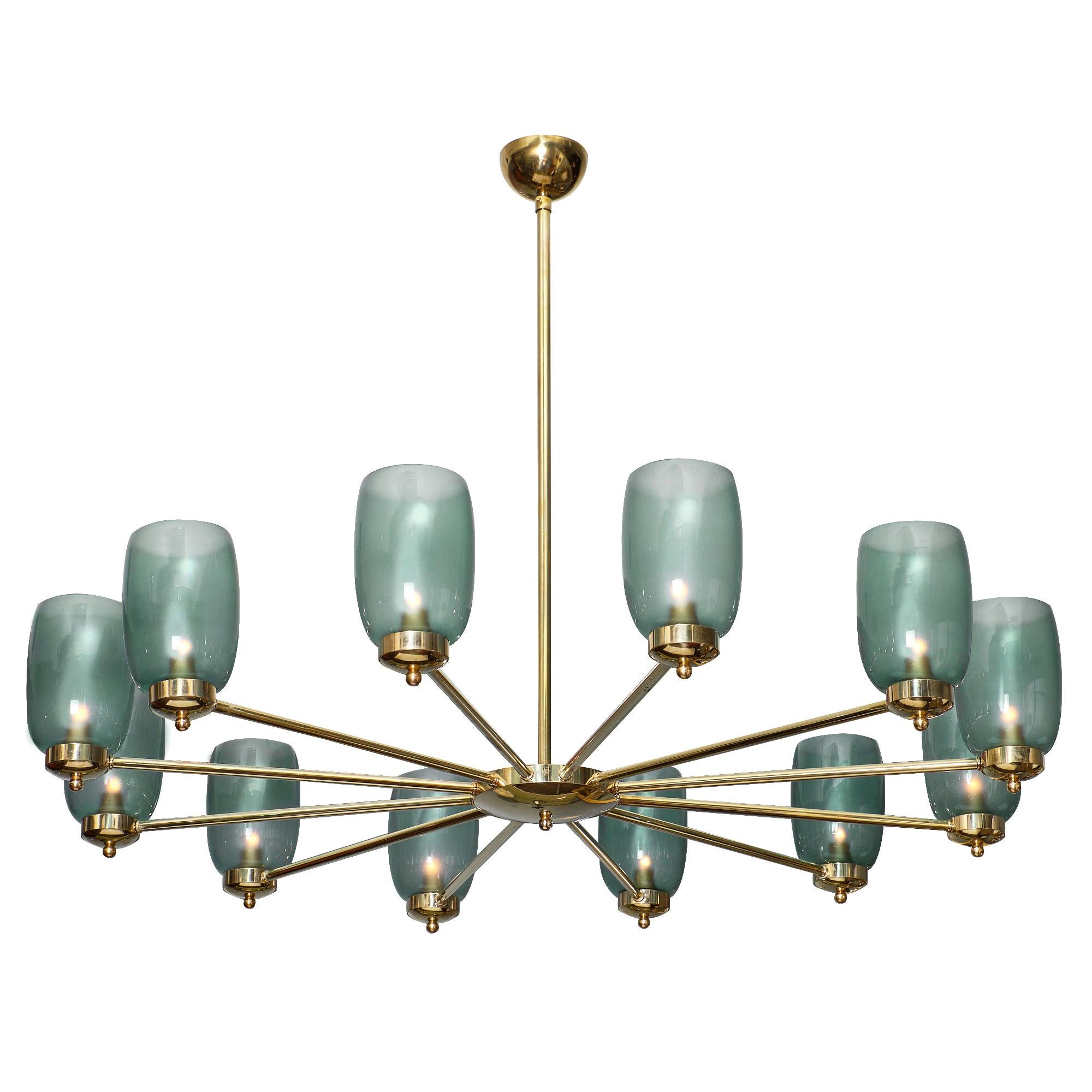 Murano Glass and Brass 12-Arm Chandelier