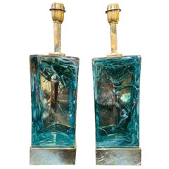 Murano Glass and Brass Block Form Lamps