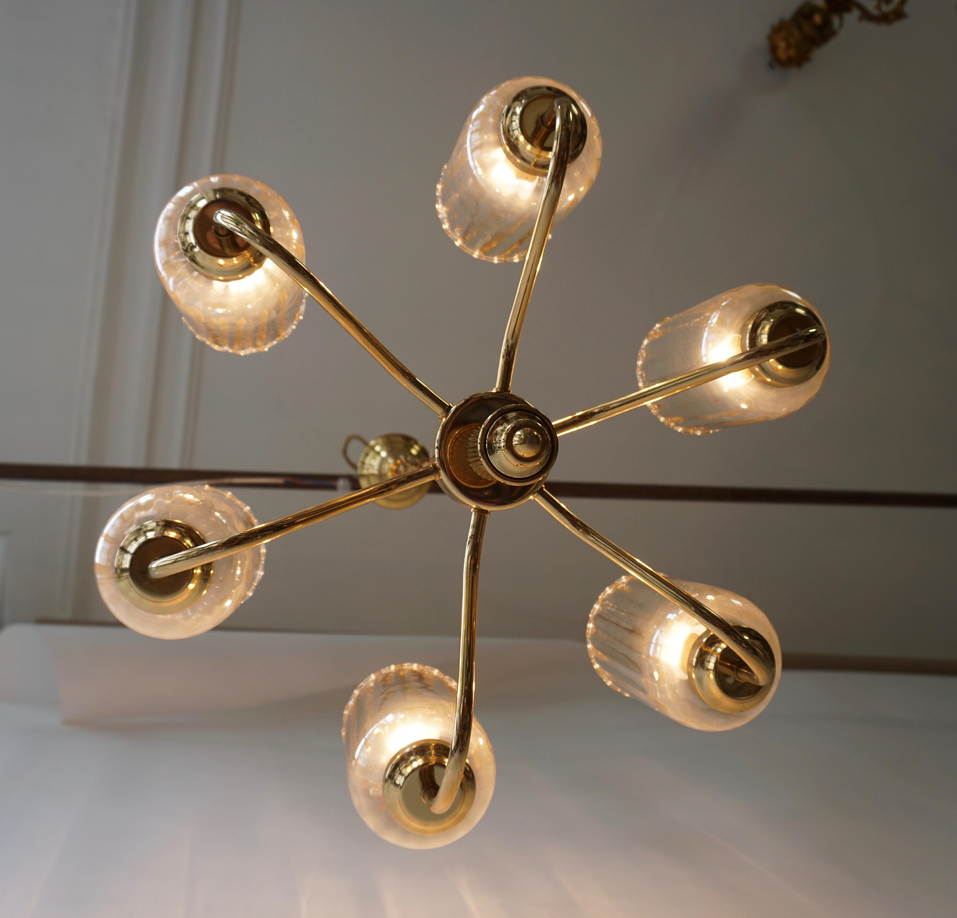 Murano Glass and Brass Chandelier 1970s Italy 4