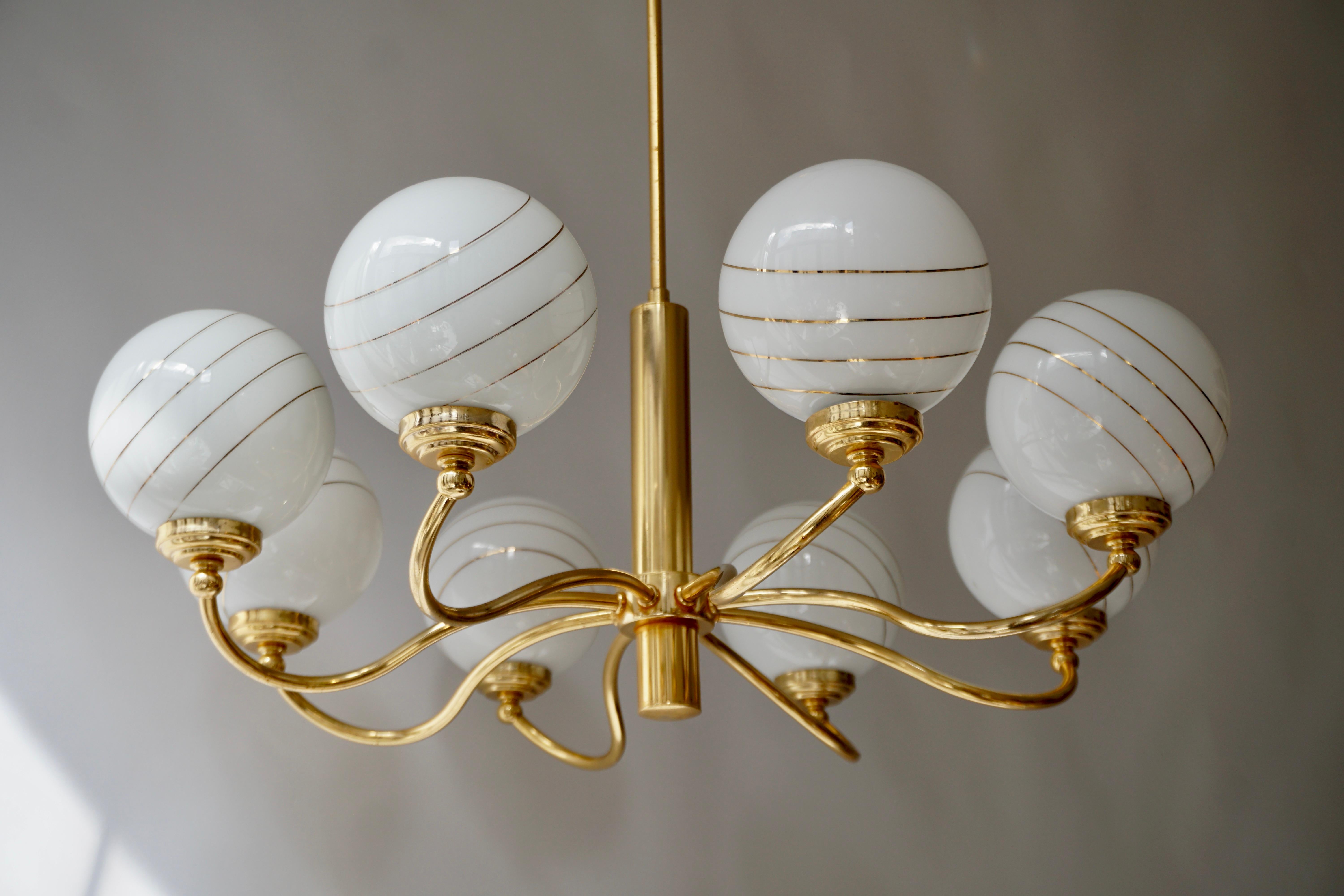 Hollywood Regency Murano Glass and Brass Chandelier, 1970s, Italy