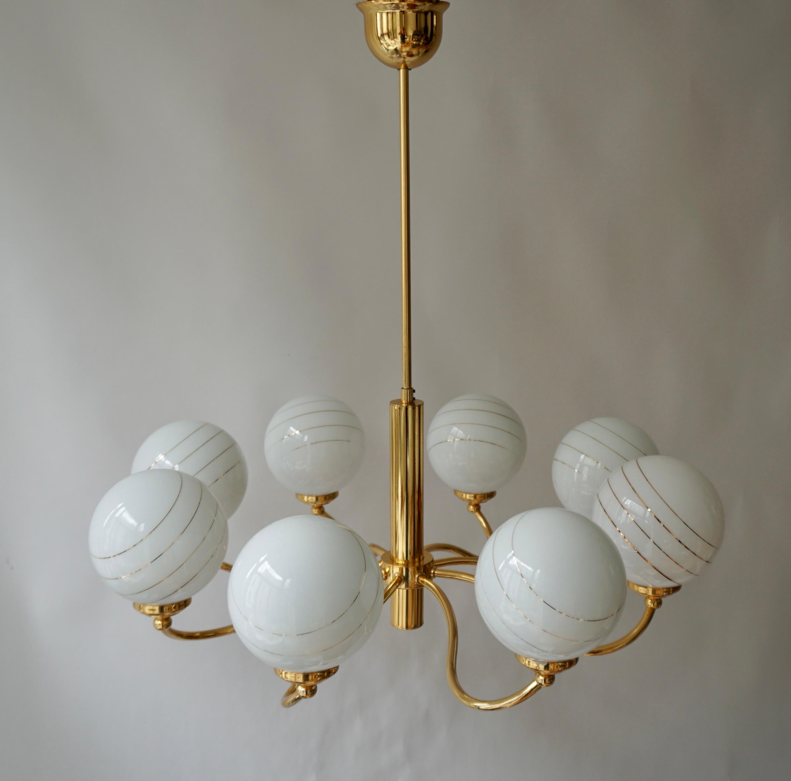 Italian Murano Glass and Brass Chandelier, 1970s, Italy For Sale