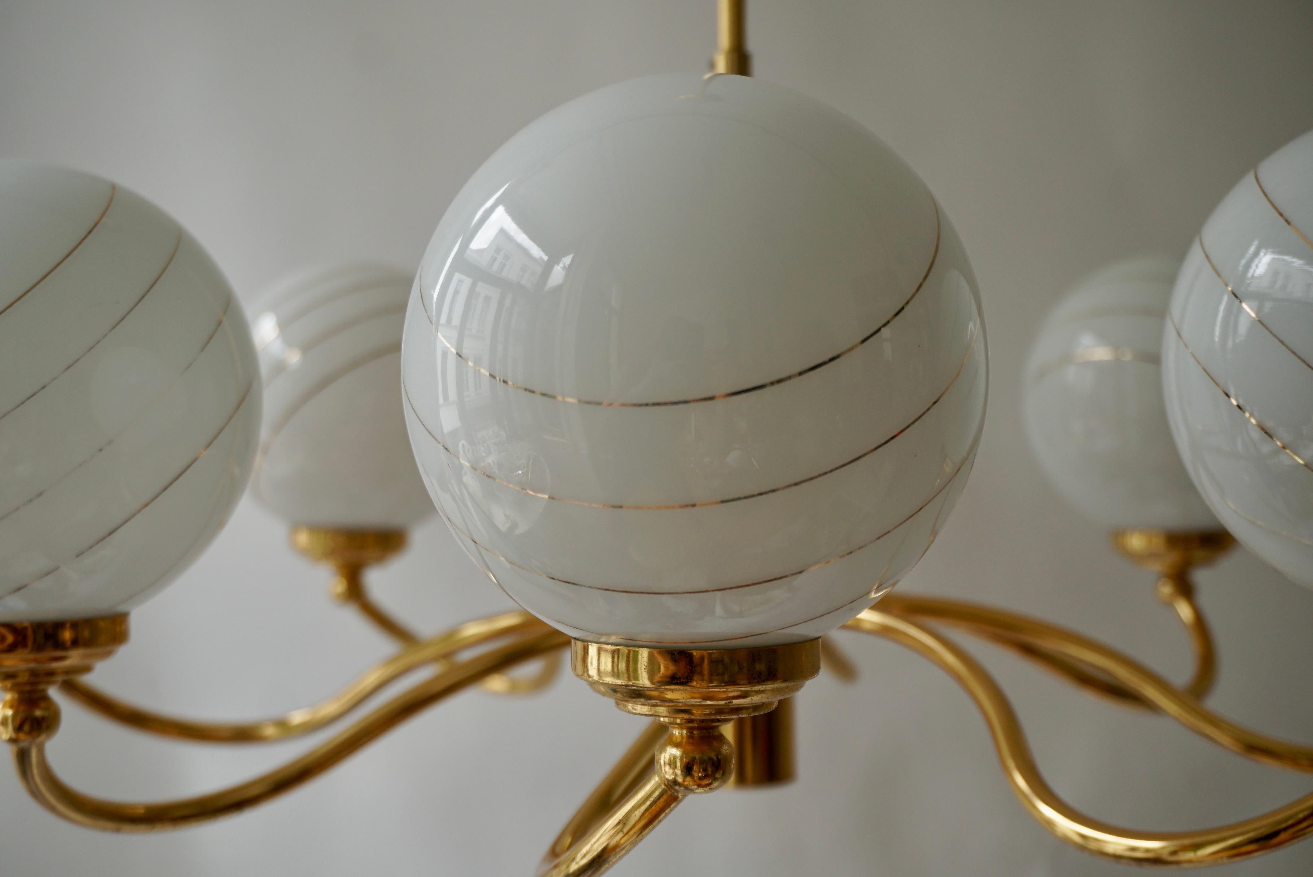 20th Century Murano Glass and Brass Chandelier, 1970s, Italy