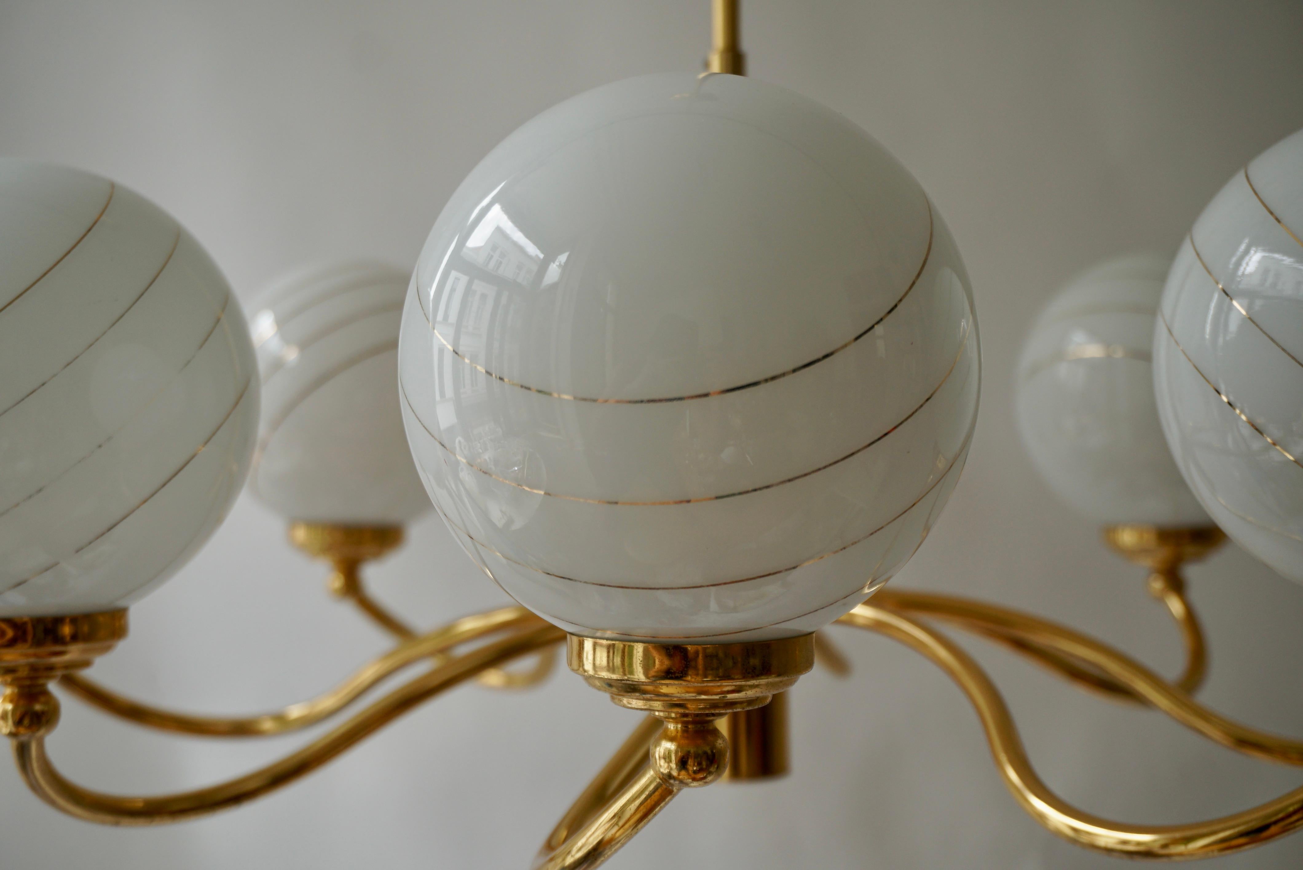 20th Century Murano Glass and Brass Chandelier, 1970s, Italy For Sale