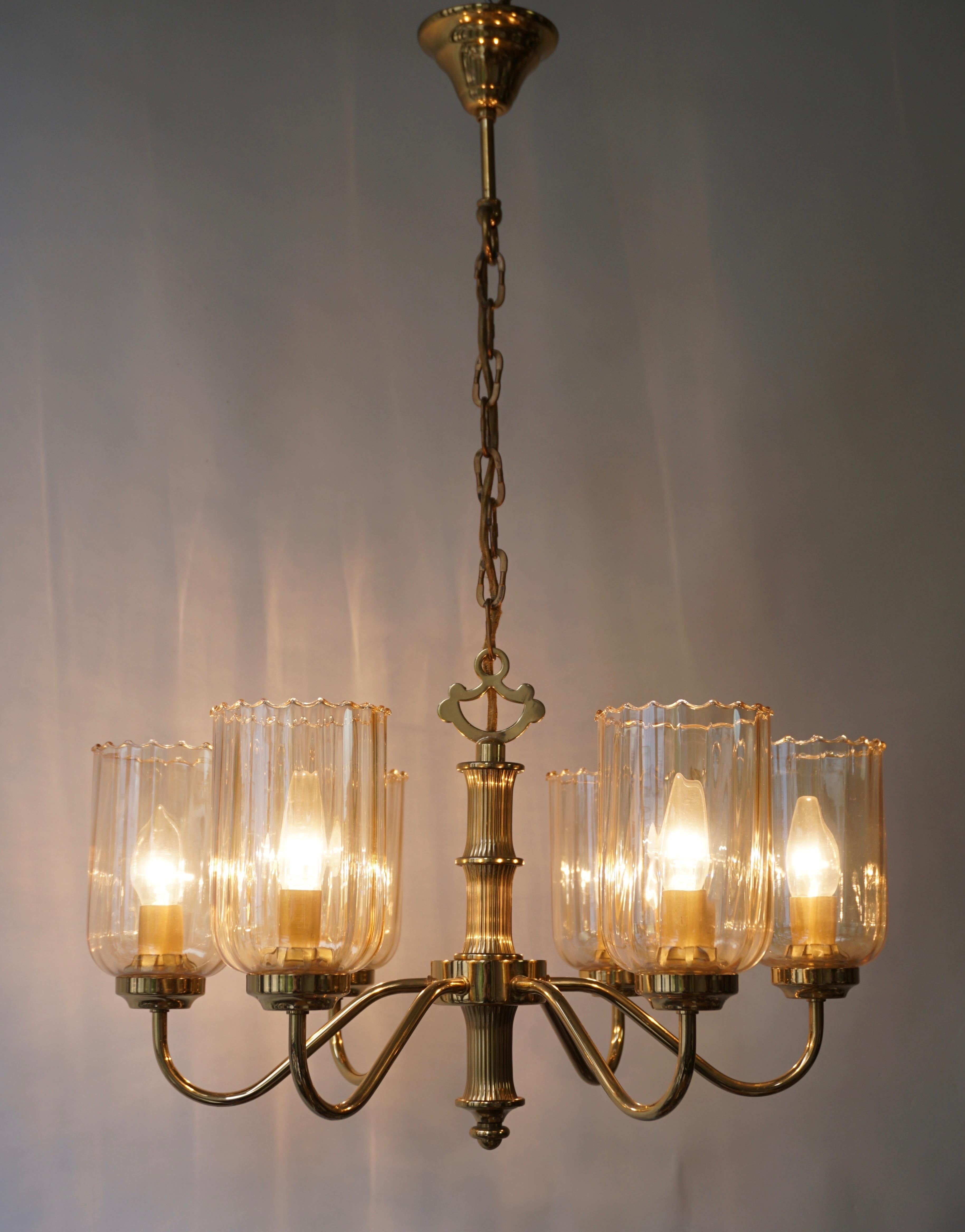 Murano Glass and Brass Chandelier 1970s Italy 3