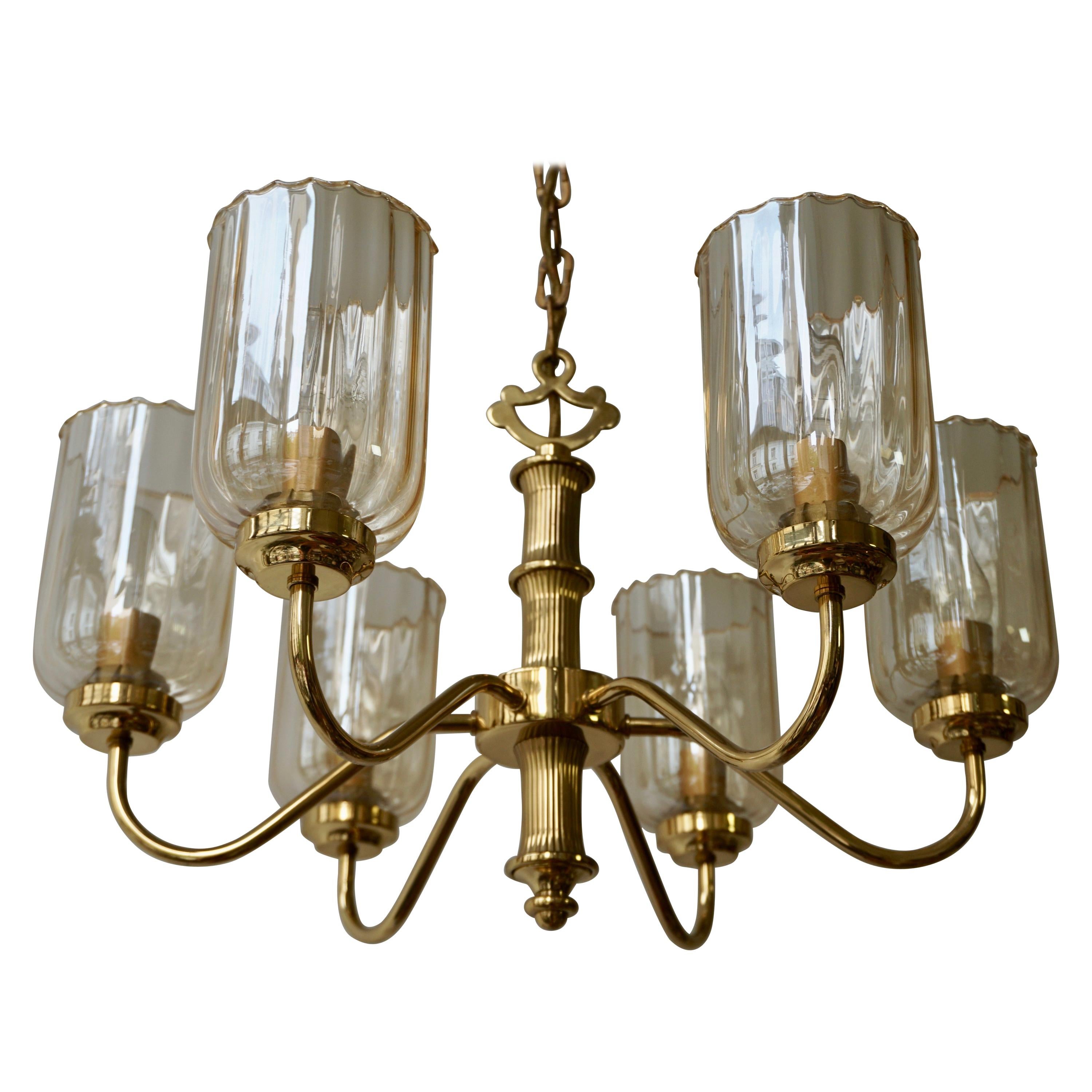 Murano Glass and Brass Chandelier 1970s Italy