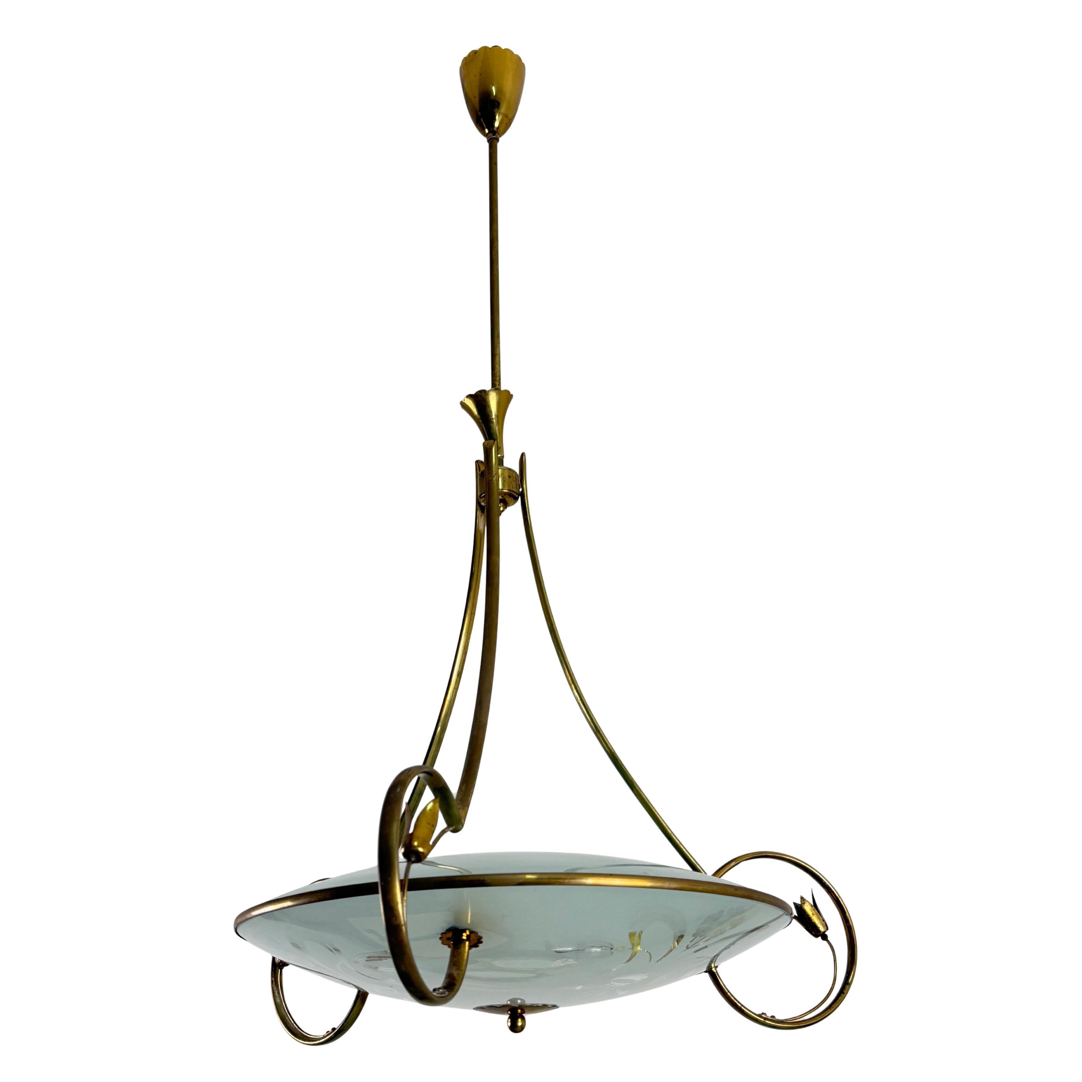 Murano Glass and Brass Chandelier attributed to Luigi Brusotti, circa 1950s