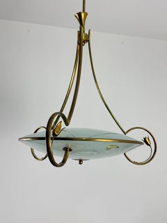 Murano Glass and Brass Chandelier attributed to P. Chiesa for Fontana Arte, 1960