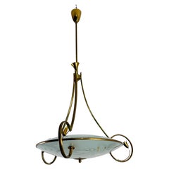 Murano Glass and Brass Chandelier attributed to P. Chiesa for Fontana Arte, 1960