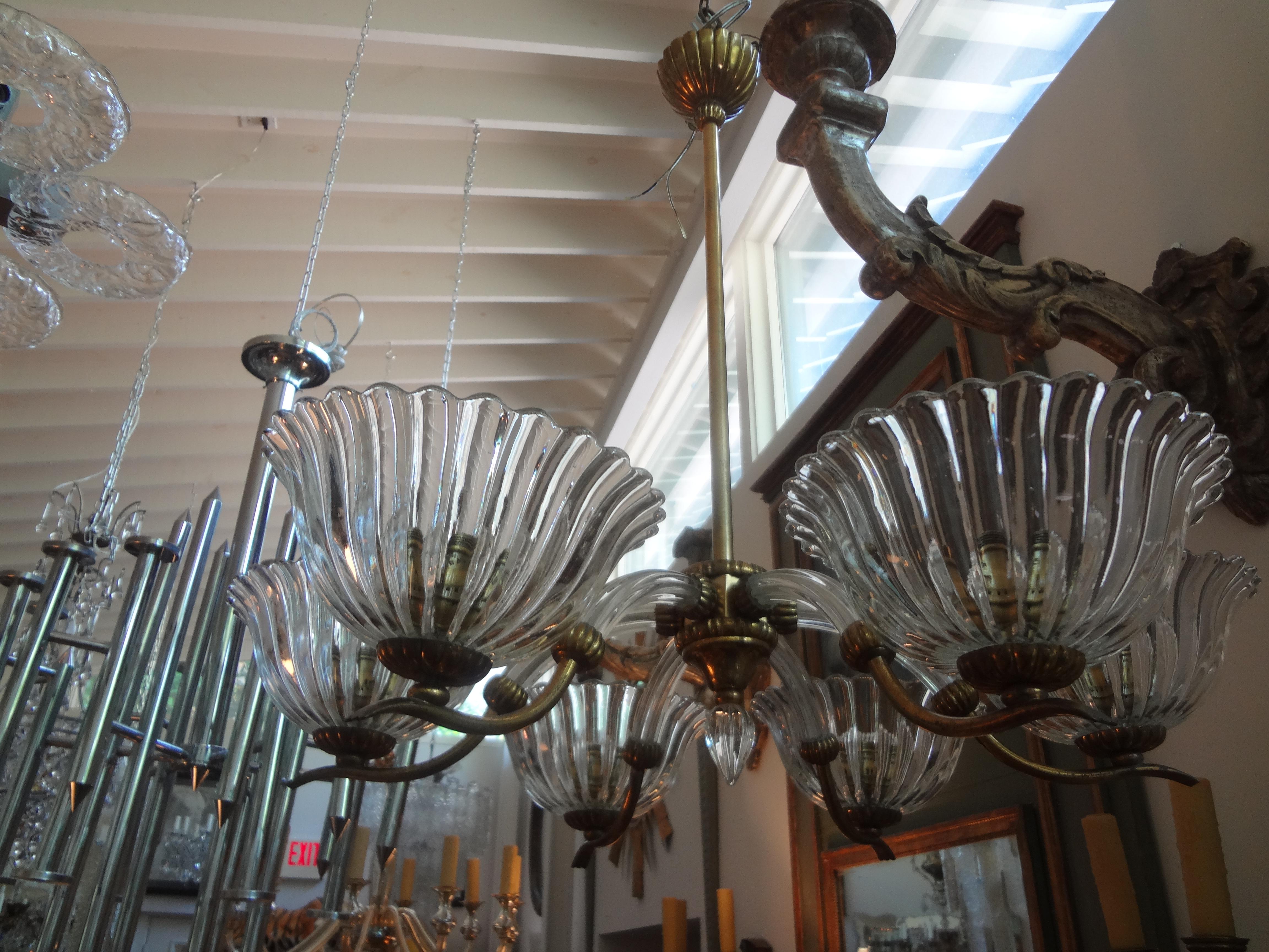 Mid-20th Century Murano Glass and Brass Chandelier by Ercole Barovier