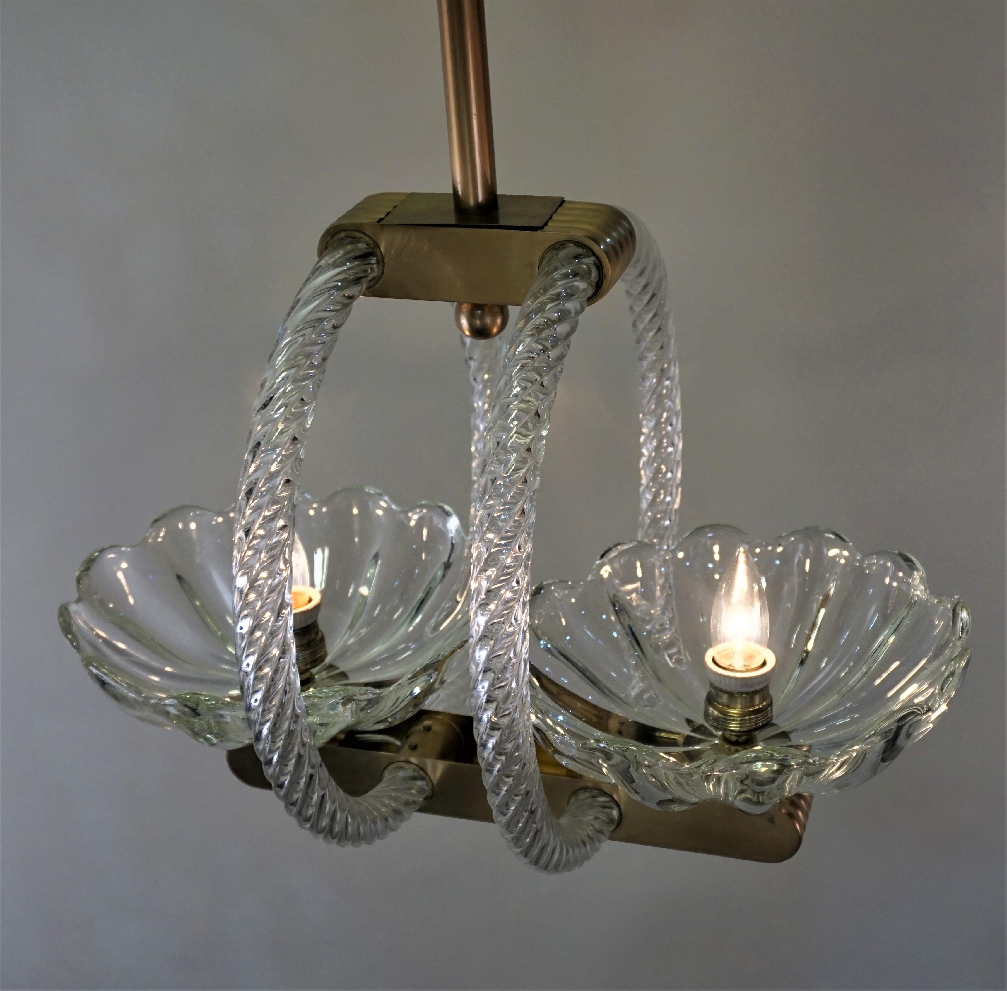 Murano Glass and Brass Chandelier by Ercole Barovier 3