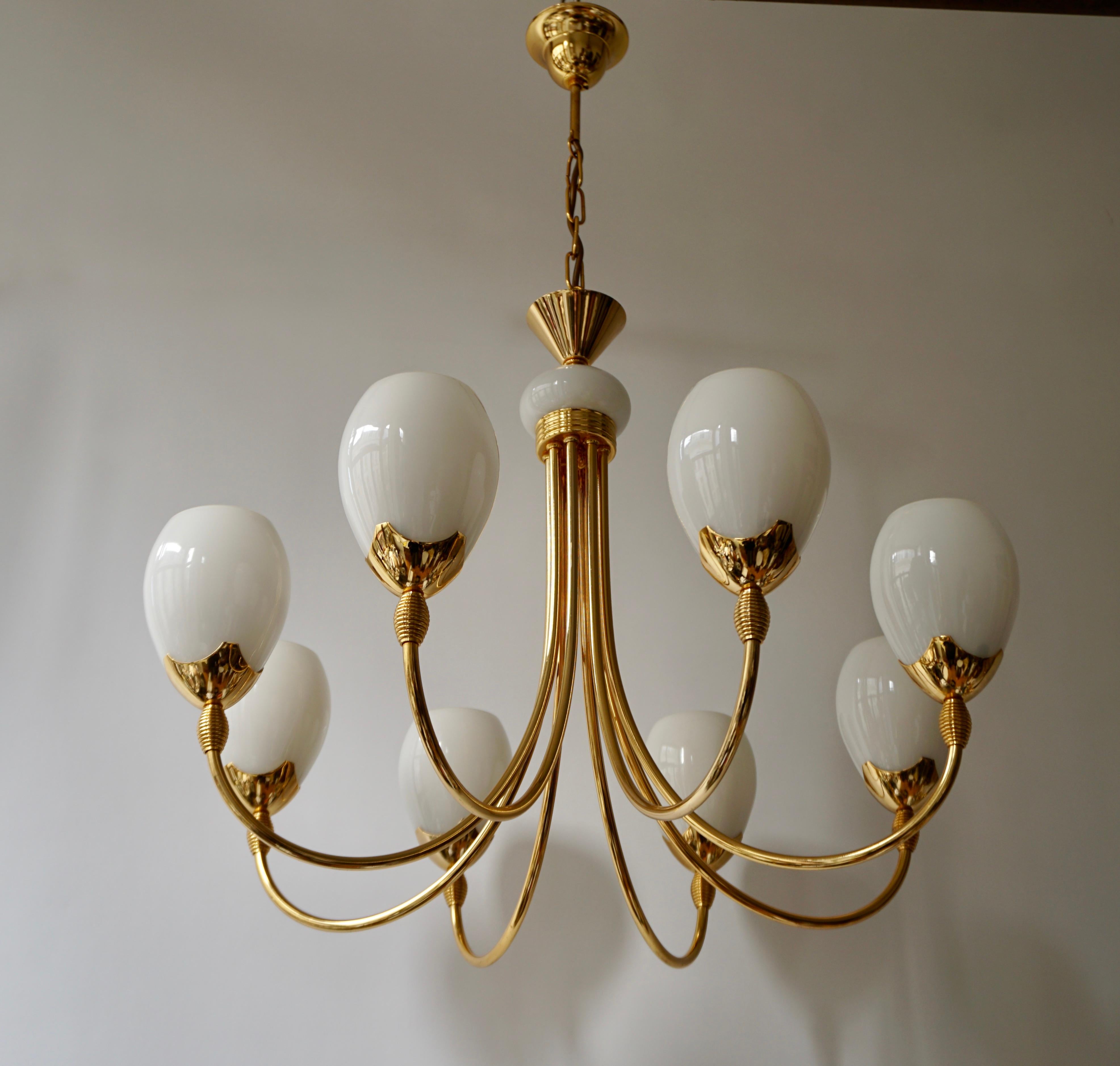 Hollywood Regency Murano Glass and Brass Chandelier