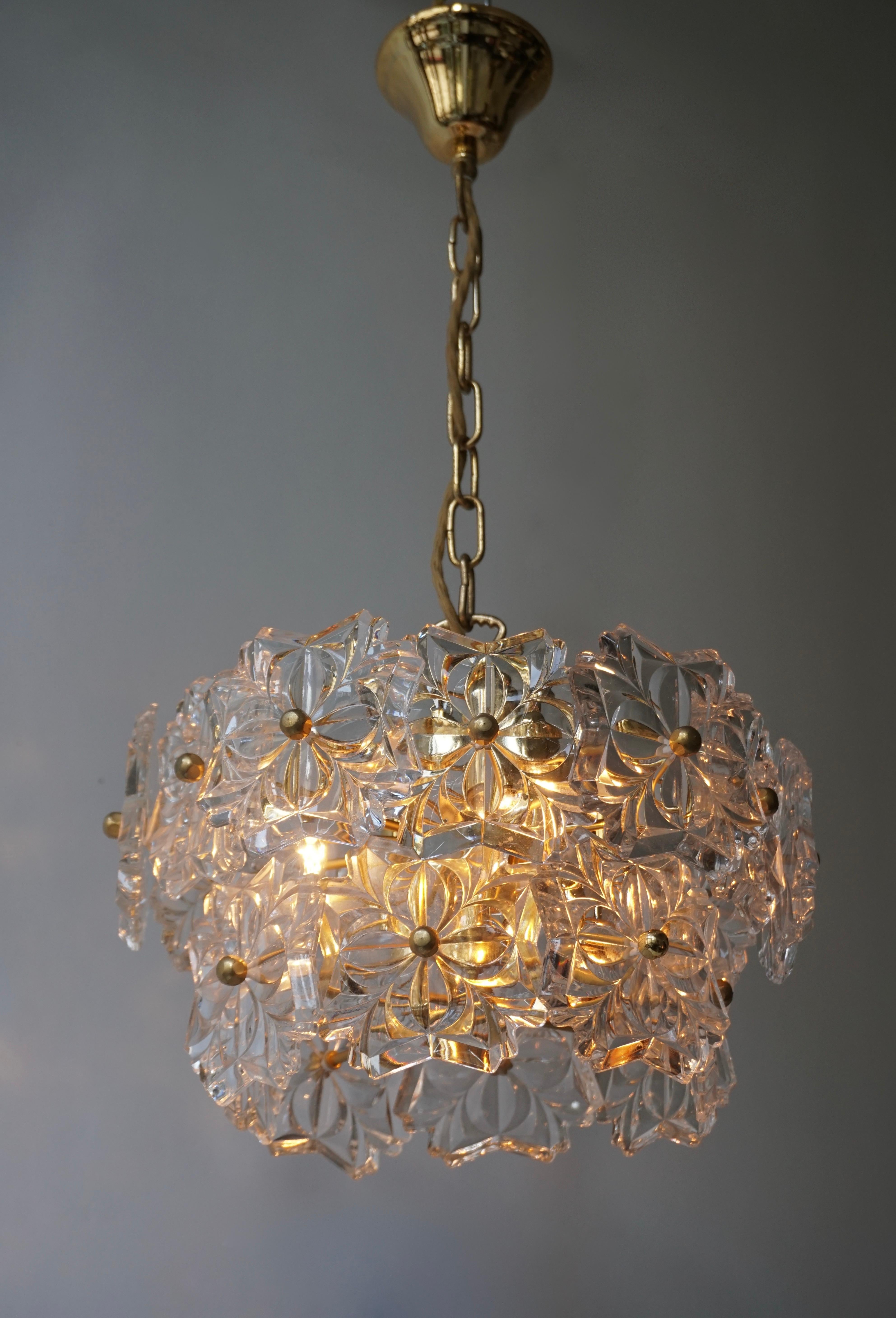Italian Murano Glass and Brass Chandelier For Sale