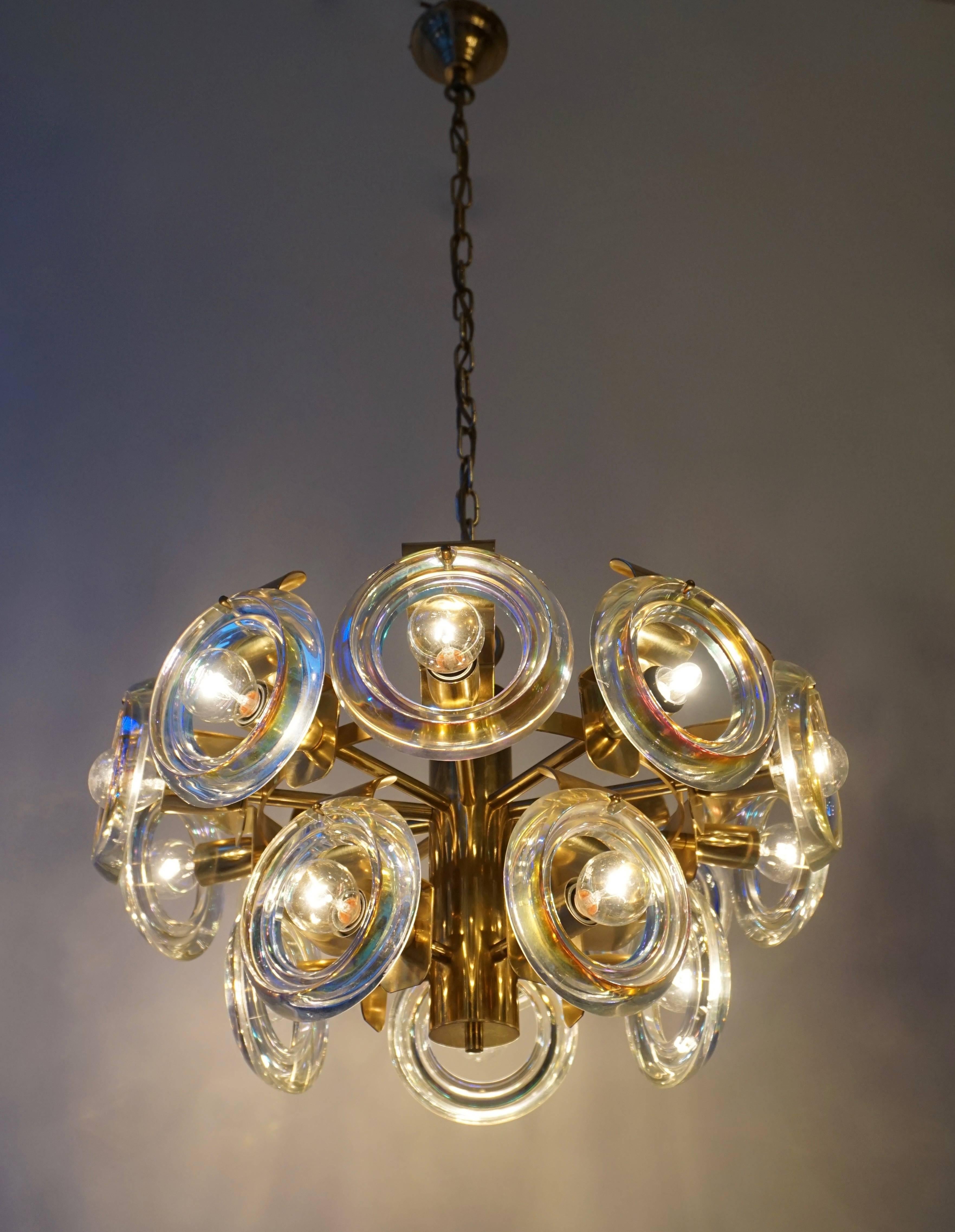 20th Century Murano Glass and Brass Chandelier For Sale