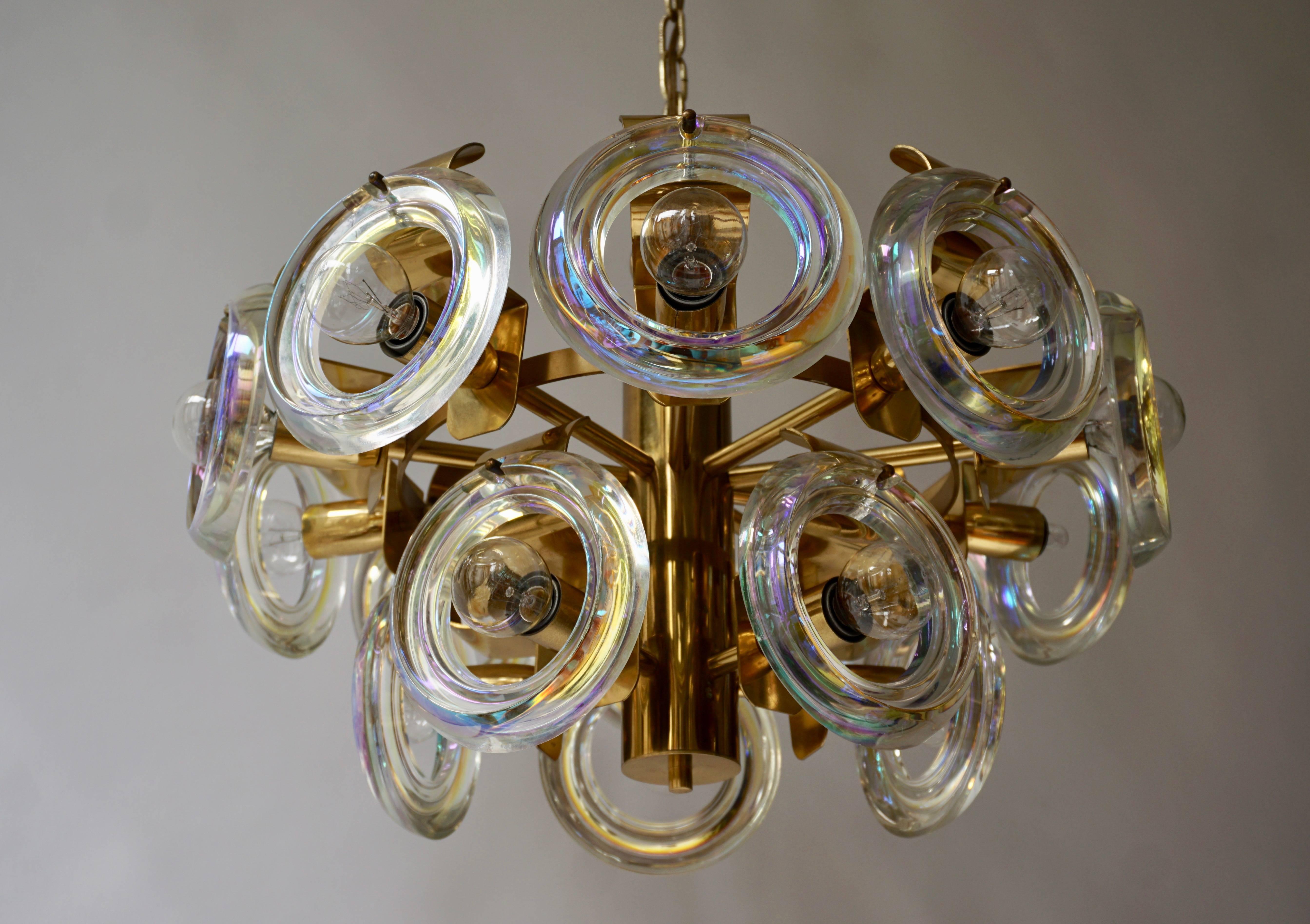 Murano Glass and Brass Chandelier For Sale 3