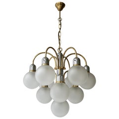 Retro Murano Glass and Brass Chandelier