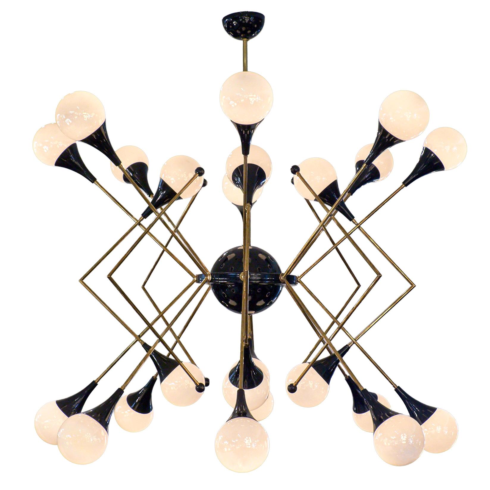 Murano Glass and Brass Chandelier in the Style of Stilnovo For Sale