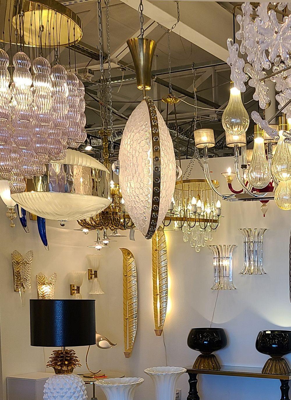 Late 20th Century Murano Glass and Brass Chandelier, Italy For Sale