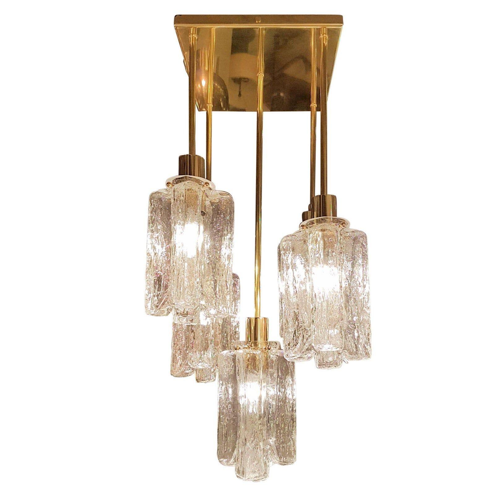 Mid-Century moderno Lampadario in vetro di Murano e ottone, Kalmar in vendita