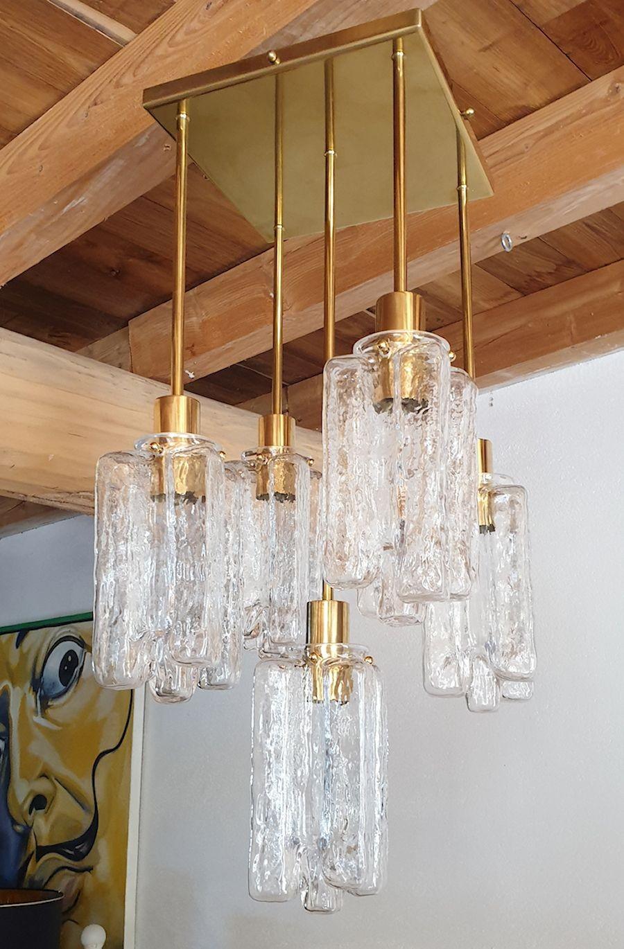 Italian Murano glass and brass chandelier, Kalmar For Sale